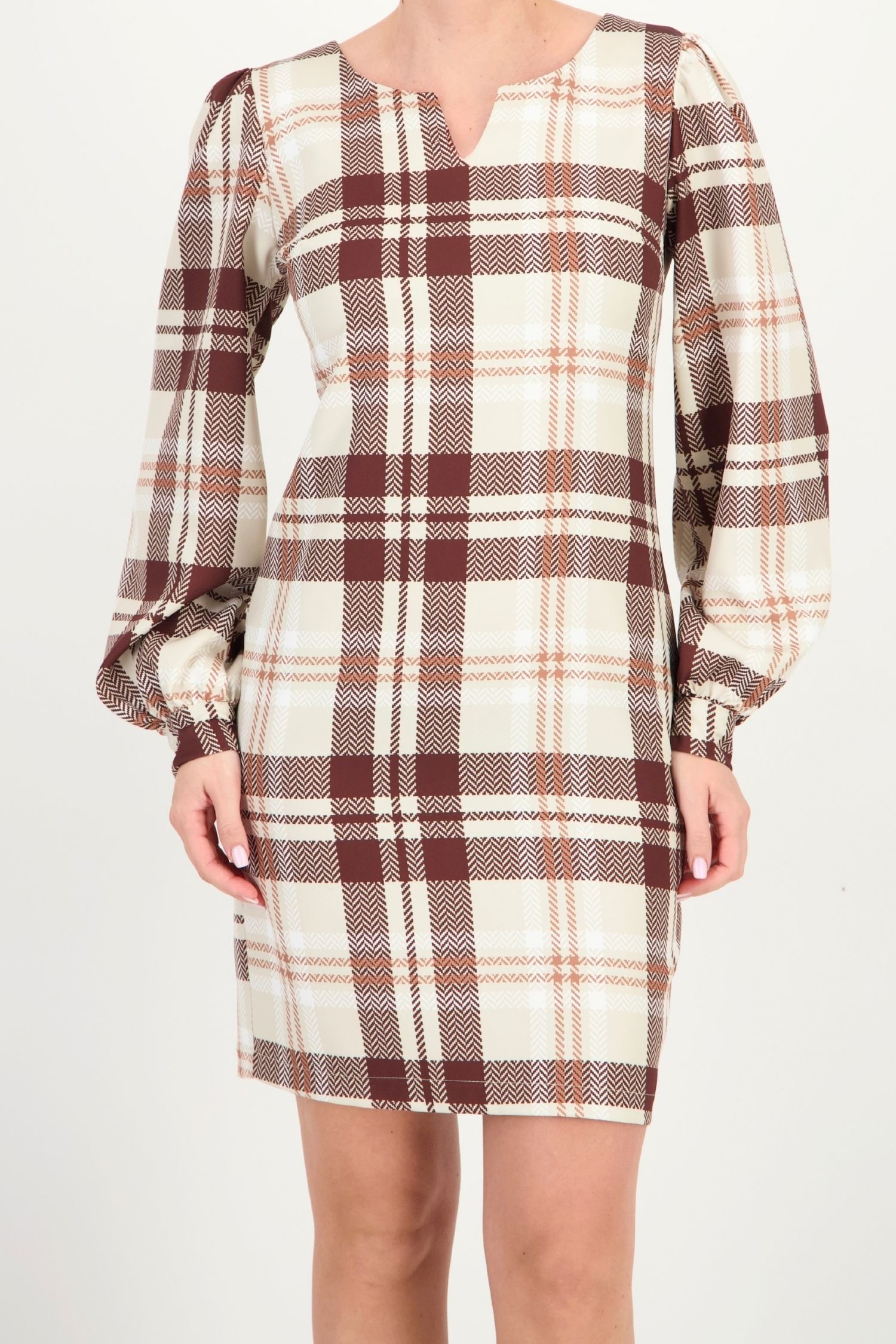 Rochie maro carouri din stofa elastica scurt drept 3 - StarShinerS.ro