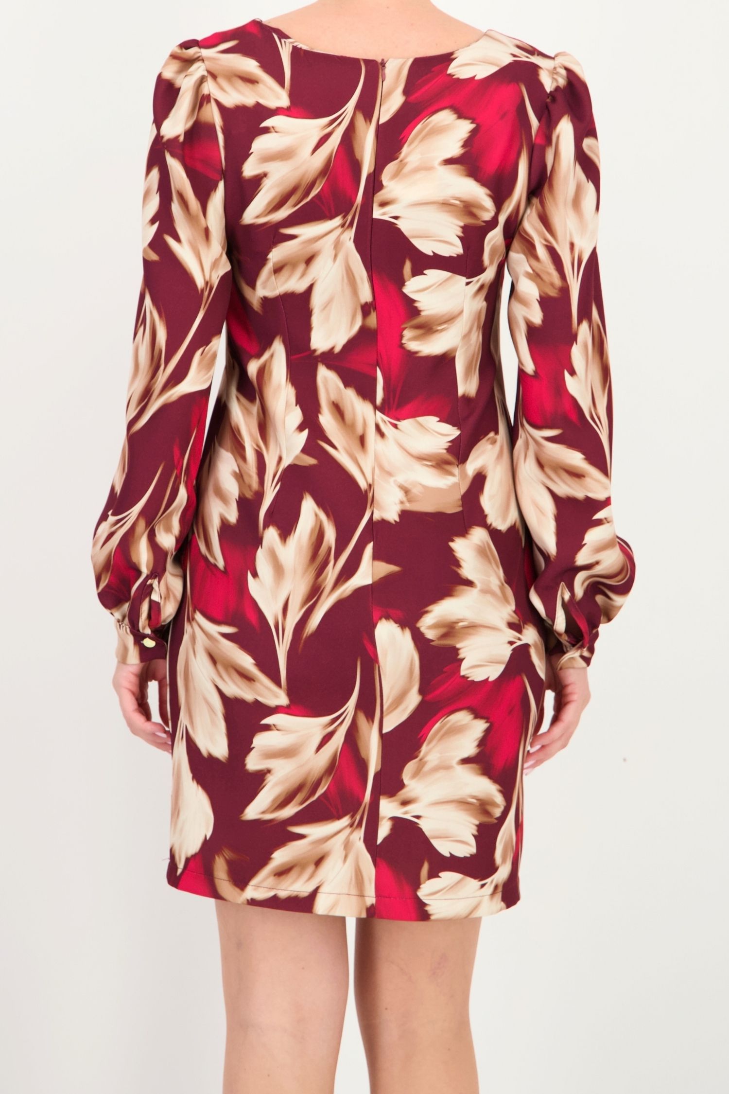 Rochie rosie inchis abstract din stofa elastica scurt drept 4 - StarShinerS.ro