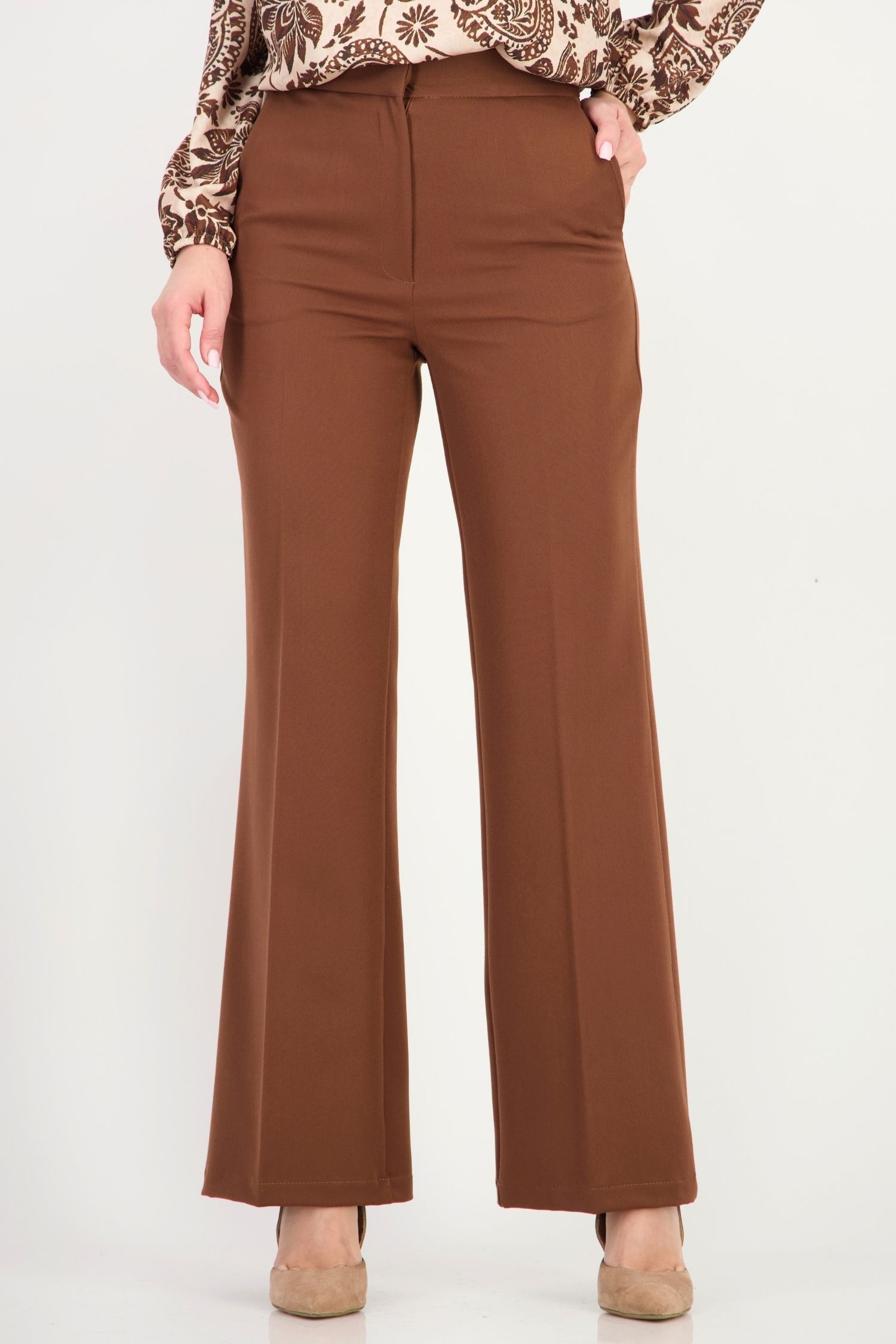 Pantaloni maro din stofa elastica si viscoza lung drept 3 - StarShinerS.ro