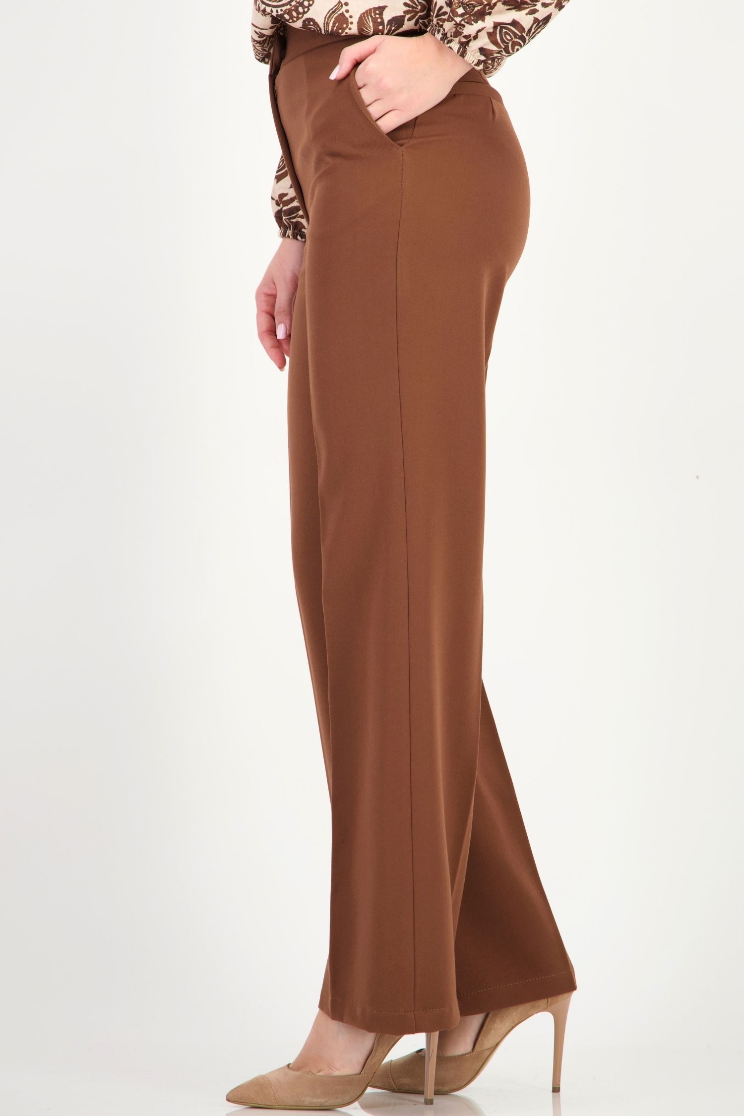 Pantaloni maro din stofa elastica si viscoza lung drept 4 - StarShinerS.ro