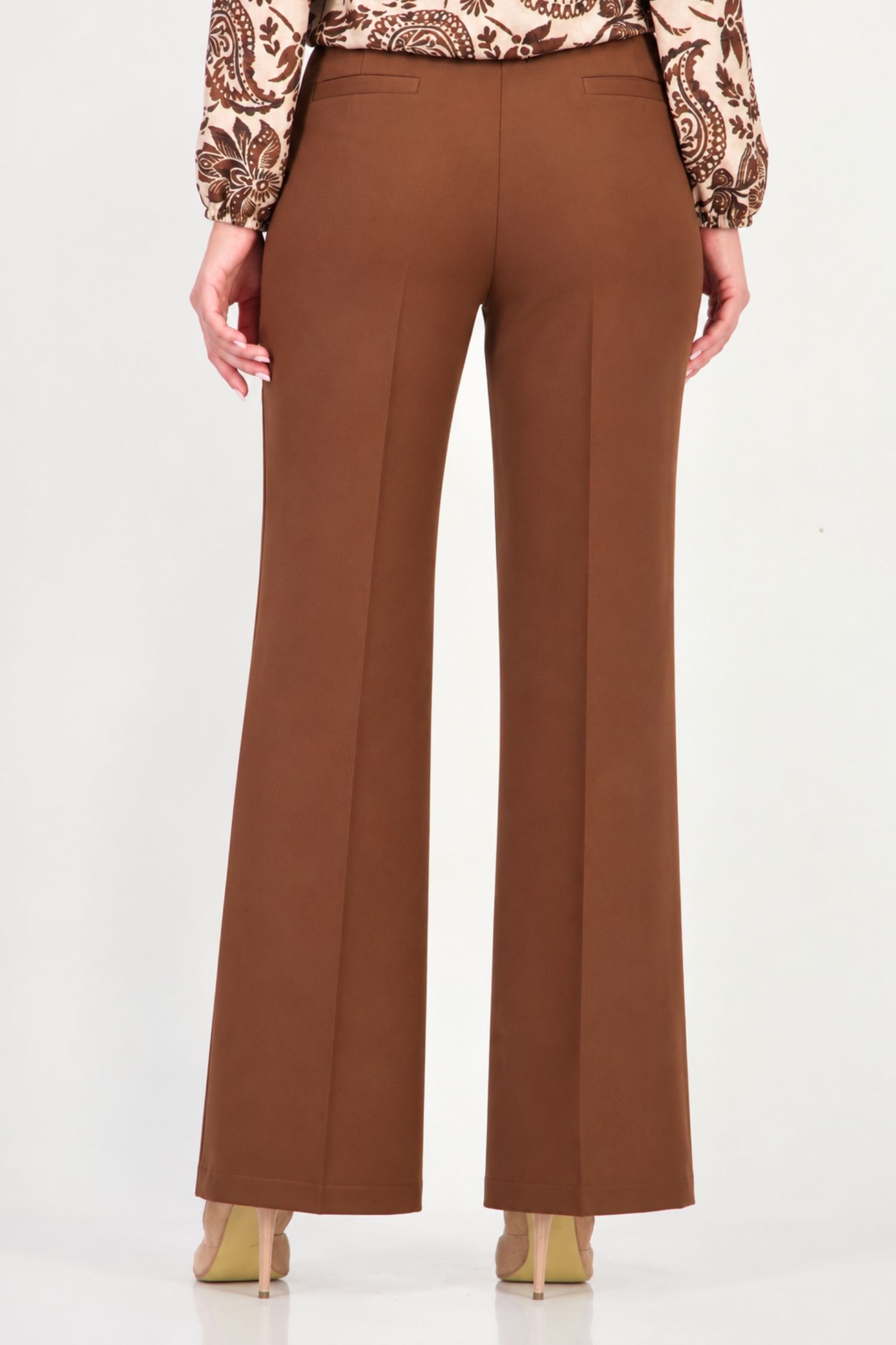 Pantaloni drepti maro lungi din stofa elastica si viscoza 5 - StarShinerS.ro