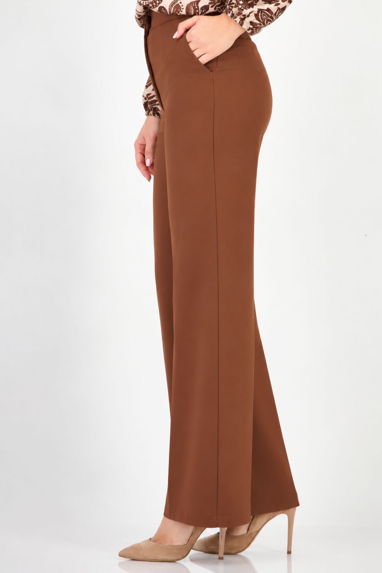 Pantaloni drepti maro lungi din stofa elastica si viscoza 4 - StarShinerS.ro