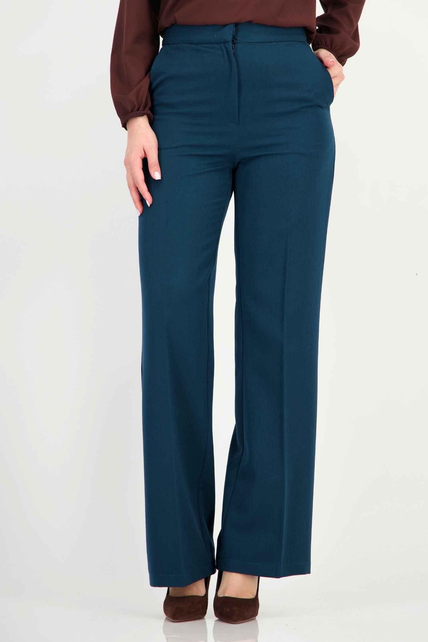 Pantaloni verde petrol din stofa elastica si viscoza lung 3 - StarShinerS.ro