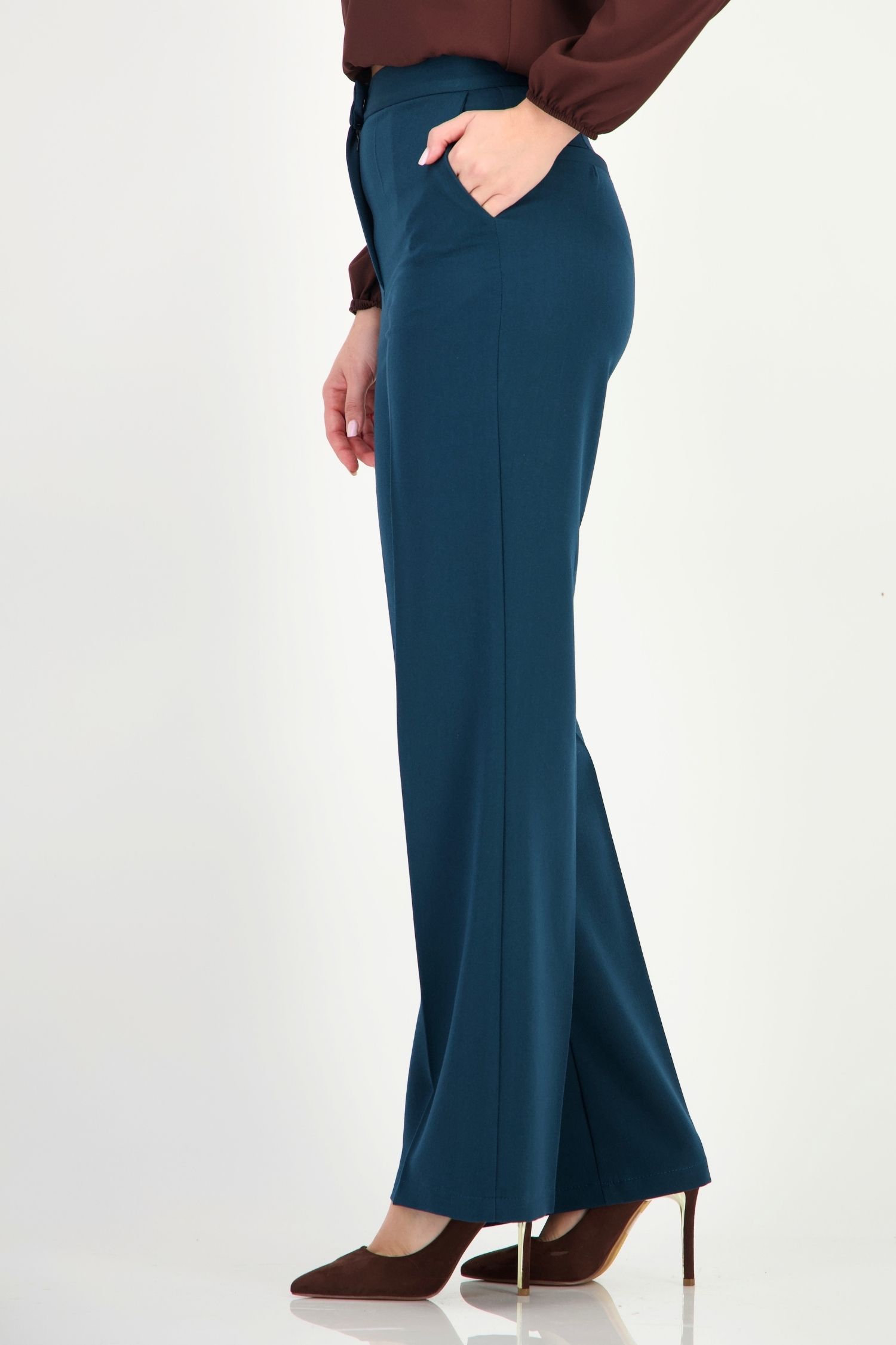 Pantaloni verde petrol din stofa elastica si viscoza lung 4 - StarShinerS.ro
