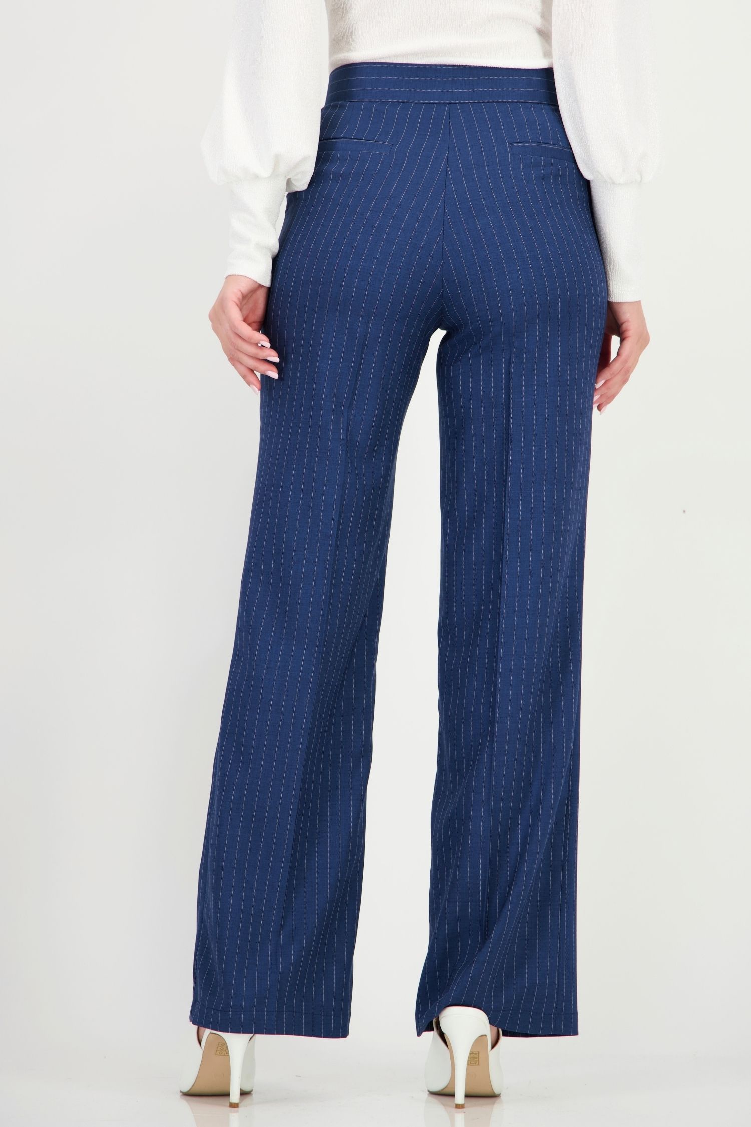 Pantaloni bleumarin dungi din stofa elastica lung drept 5 - StarShinerS.ro