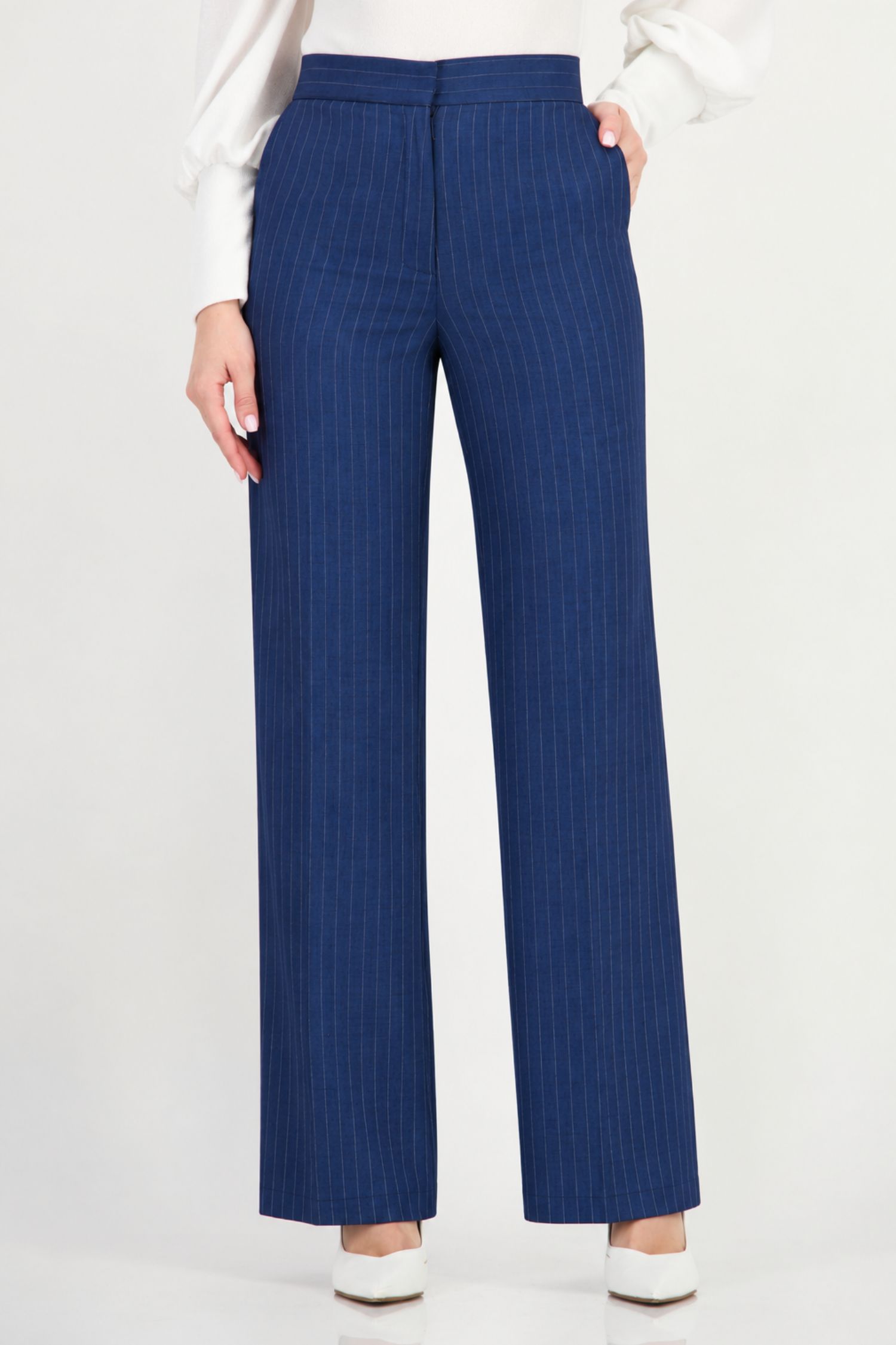 Pantaloni drepti bleumarin lungi dungi din stofa elastica 3 - StarShinerS.ro