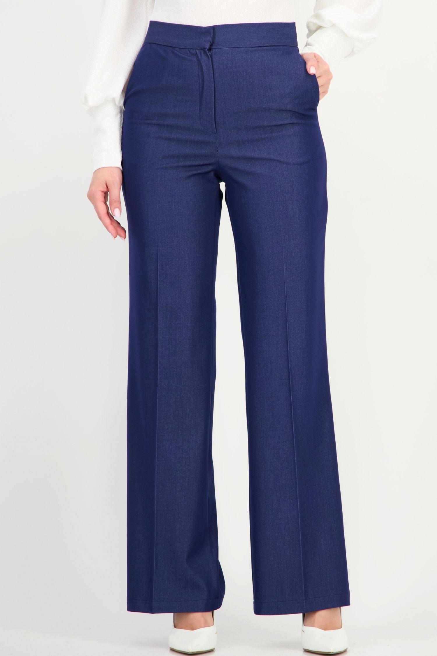 Pantaloni bleumarin din stofa elastica lung drept 3 - StarShinerS.ro