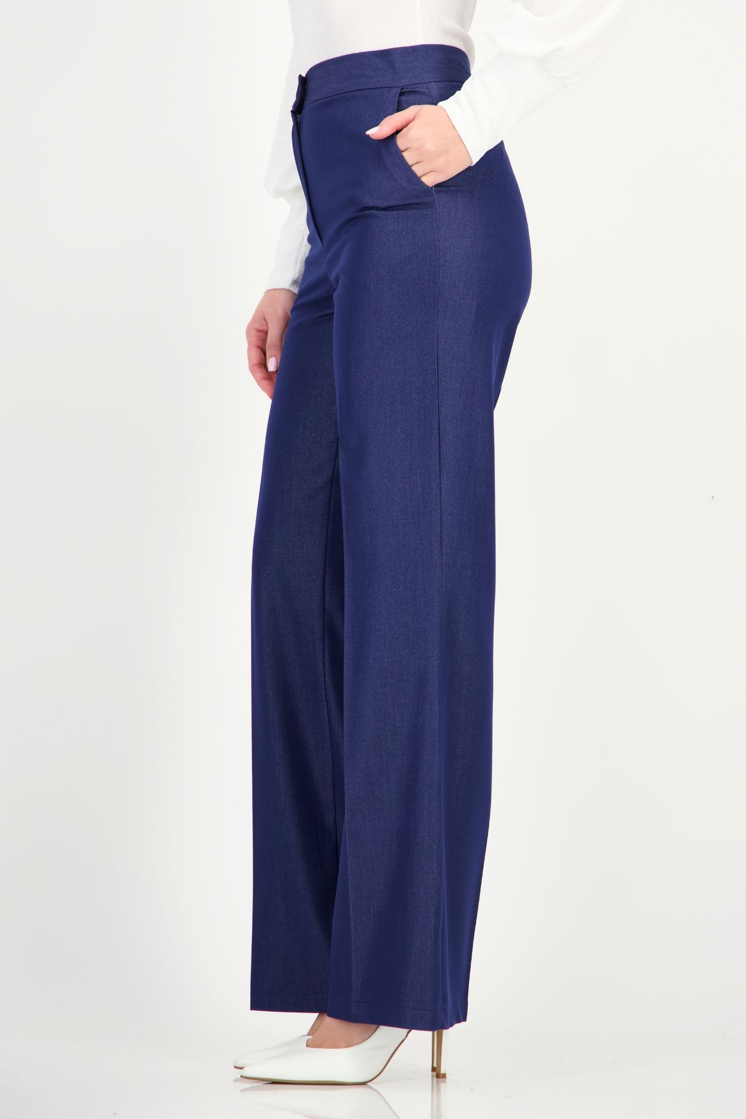 Pantaloni bleumarin din stofa elastica lung drept 4 - StarShinerS.ro