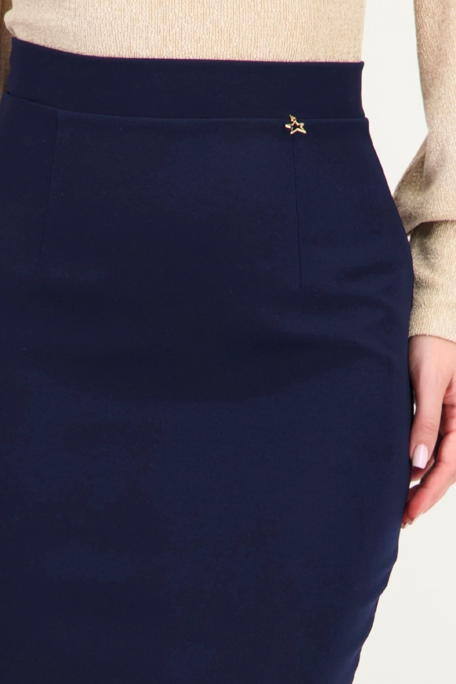 Fusta bleumarin din stofa elastica midi tip creion 6 - StarShinerS.ro