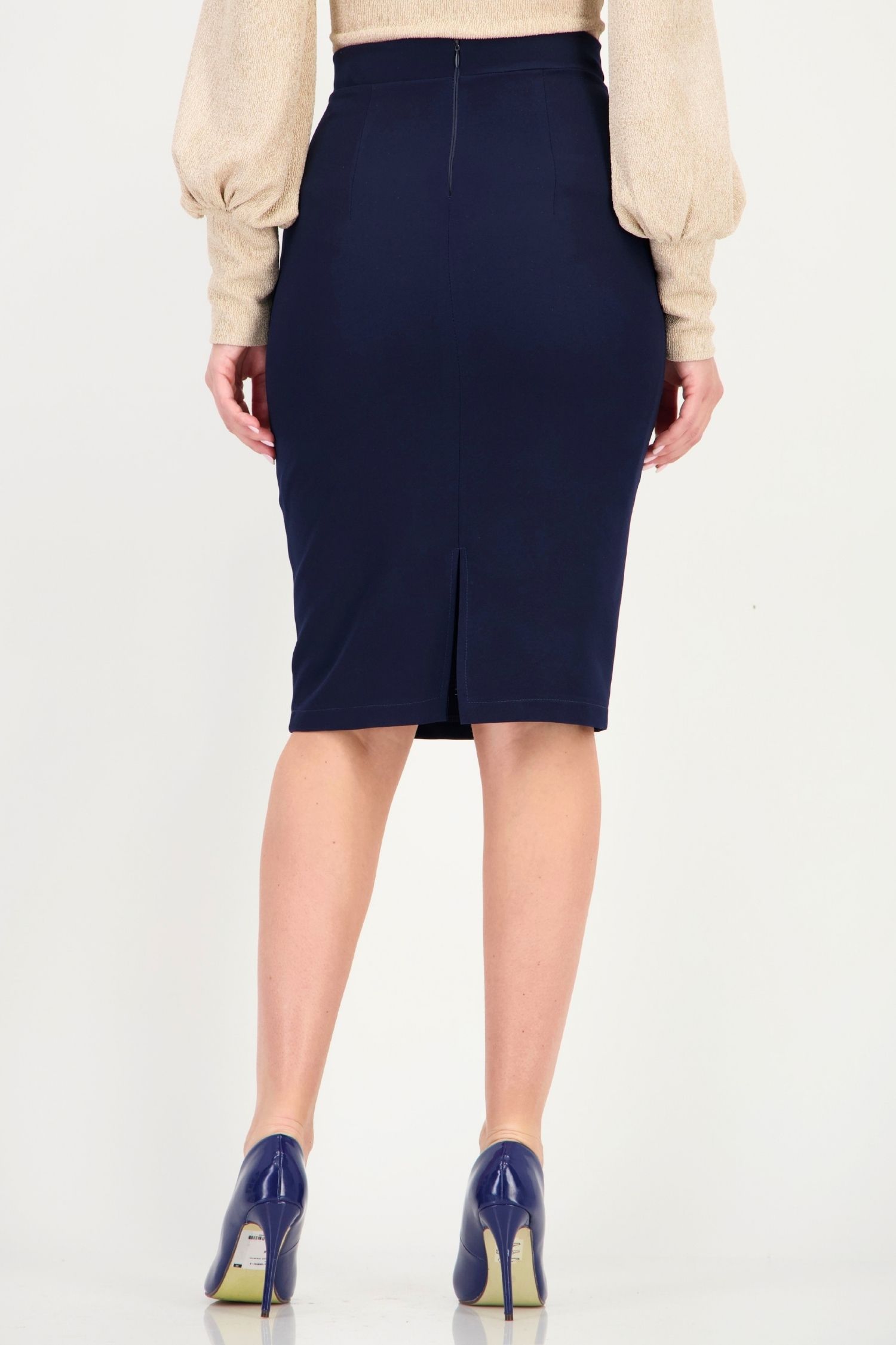 Fusta bleumarin din stofa elastica midi tip creion 5 - StarShinerS.ro