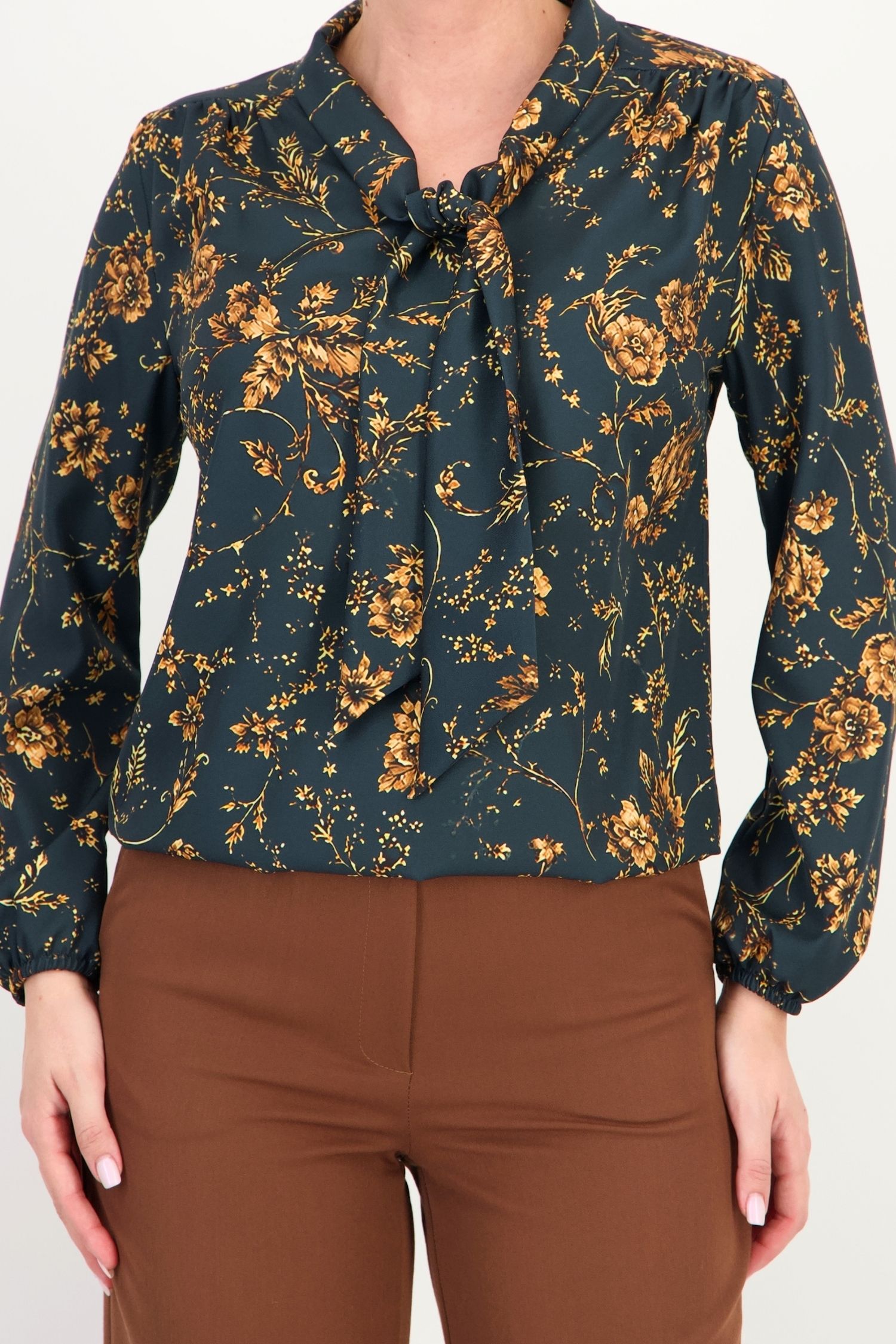 Bluza larga verde petrol floral din viscoza 3 - StarShinerS.ro