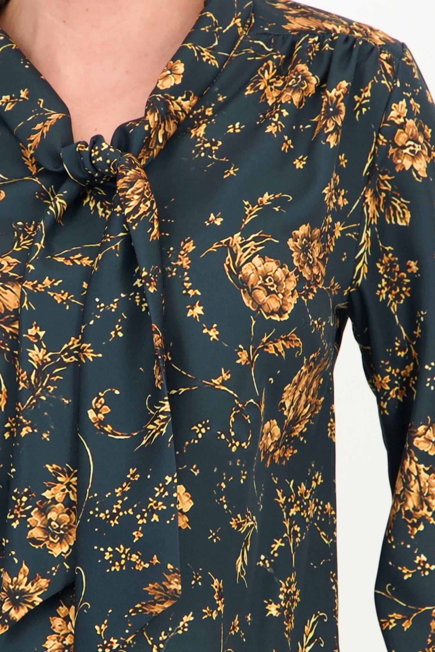 Bluza larga verde petrol floral din viscoza 5 - StarShinerS.ro