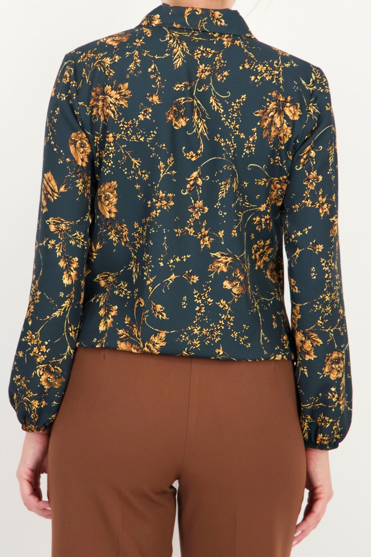 Bluza larga verde petrol floral din viscoza 4 - StarShinerS.ro