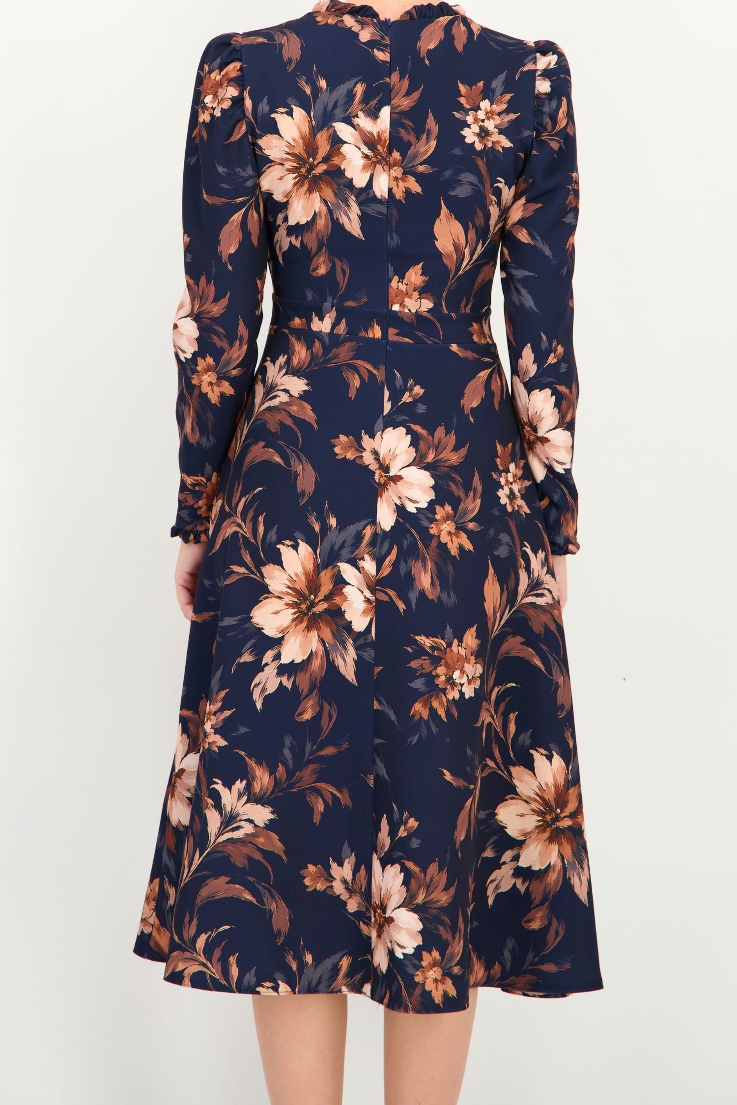 Rochie clos bleumarin midi floral din stofa elastica 5 - StarShinerS.ro