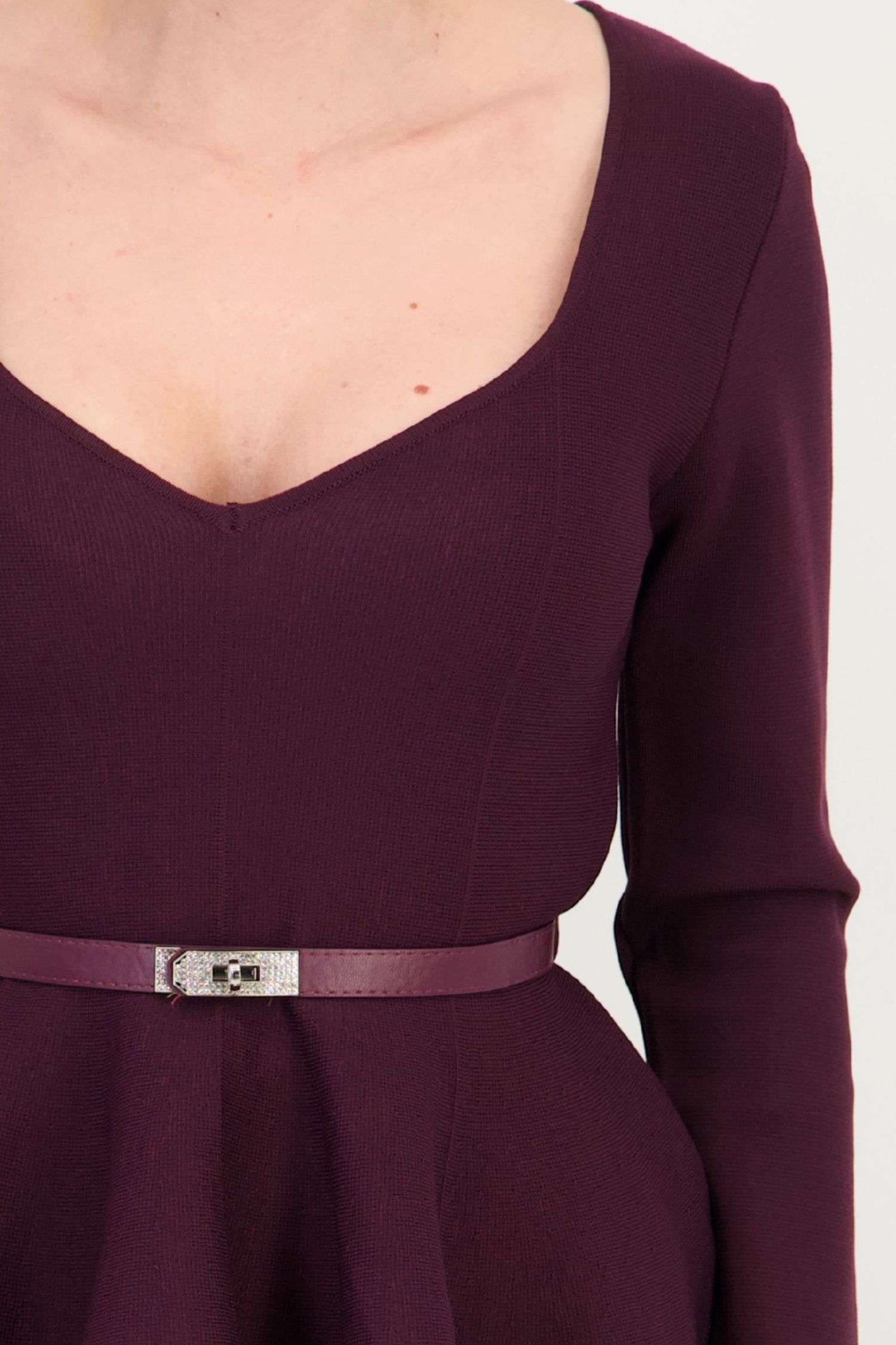 Bluză mov mulată din tricot fin, cu curea și peplum 3 - StarShinerS.ro