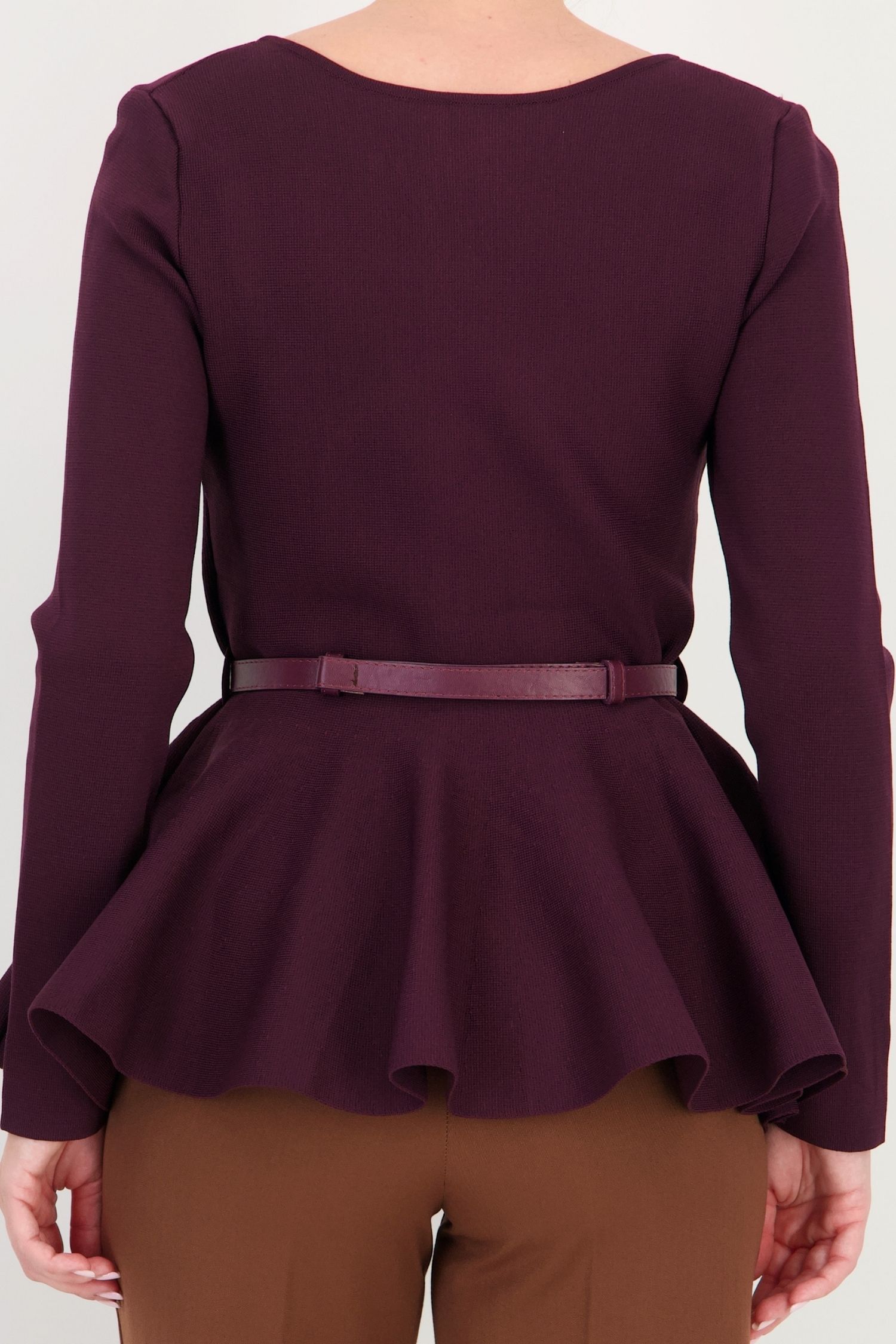Bluză mov mulată din tricot fin, cu curea și peplum 5 - StarShinerS.ro