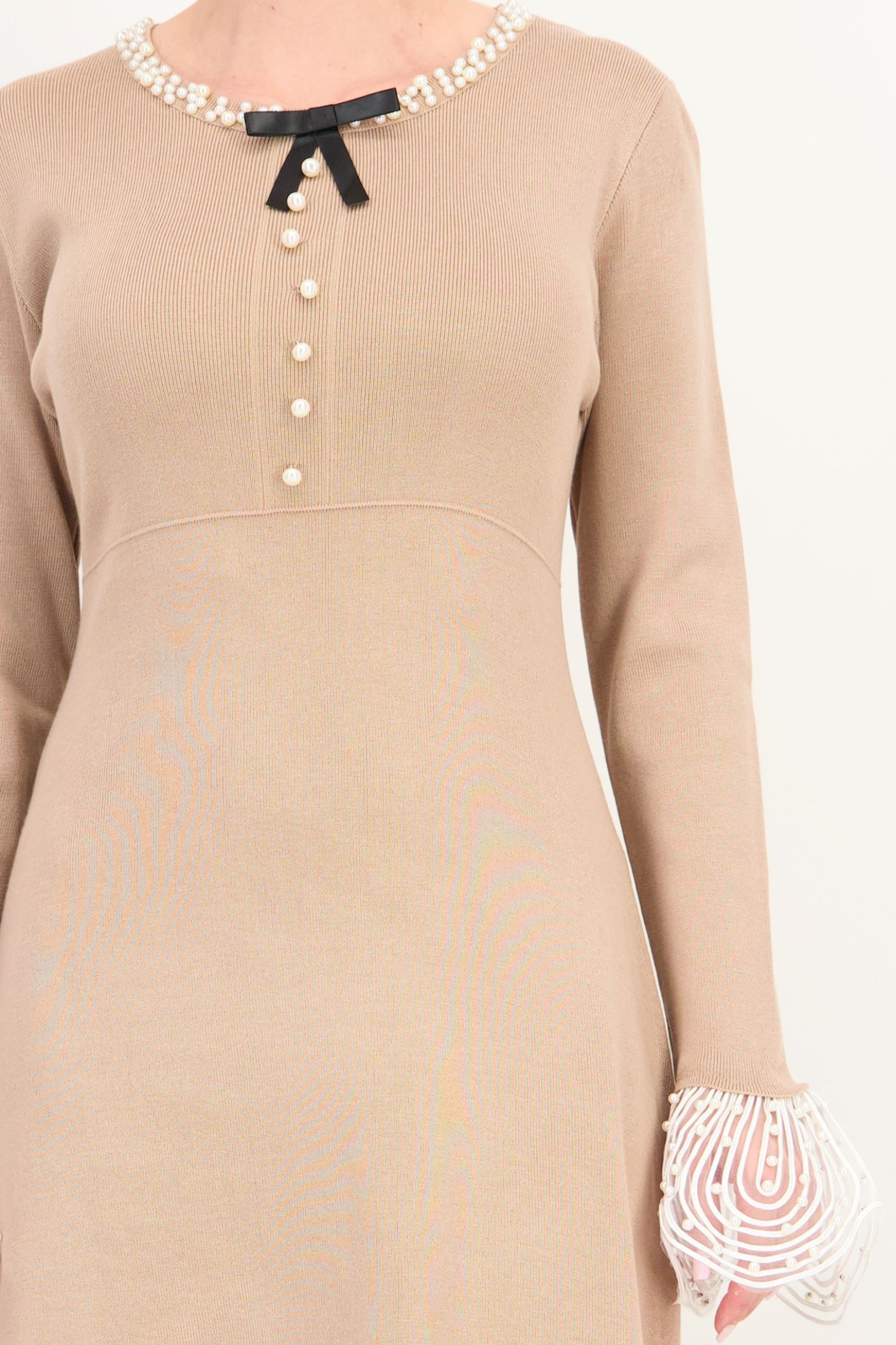 Rochie bej midi, cu croi în A, din tricot fin 3 - StarShinerS.ro