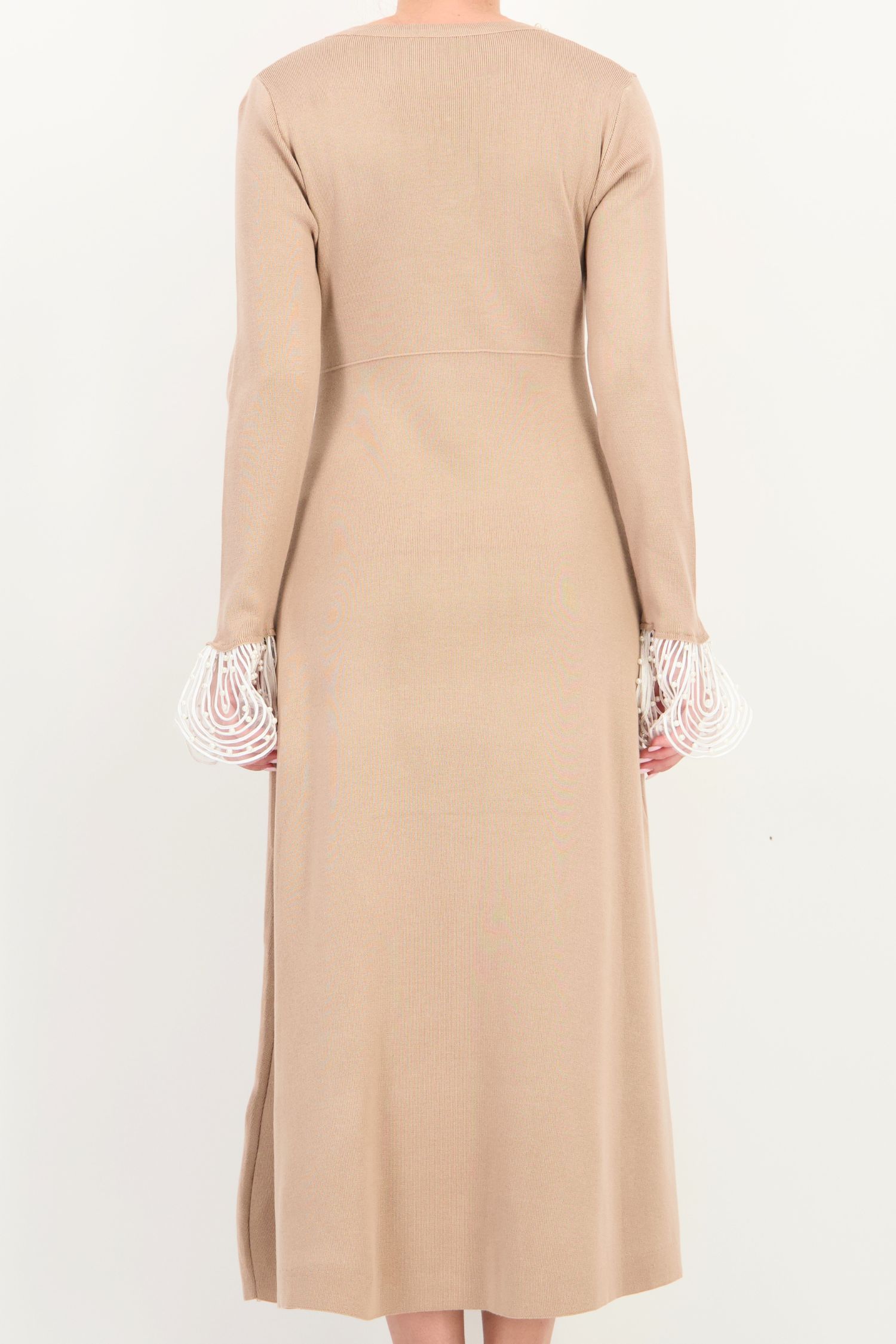 Rochie bej midi, cu croi în A, din tricot fin 5 - StarShinerS.ro