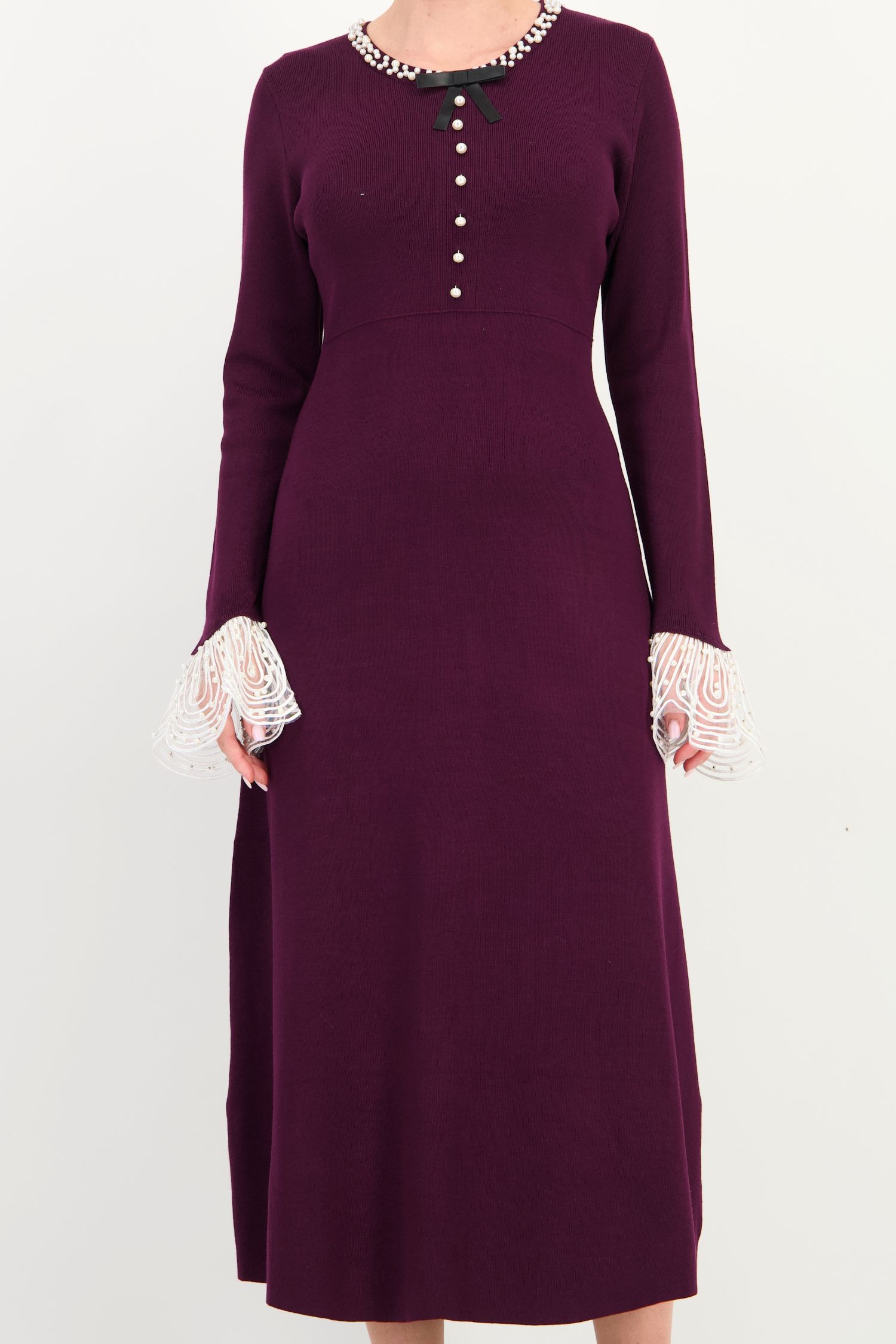 Rochie mov midi, cu croi în A, din tricot fin 4 - StarShinerS.ro