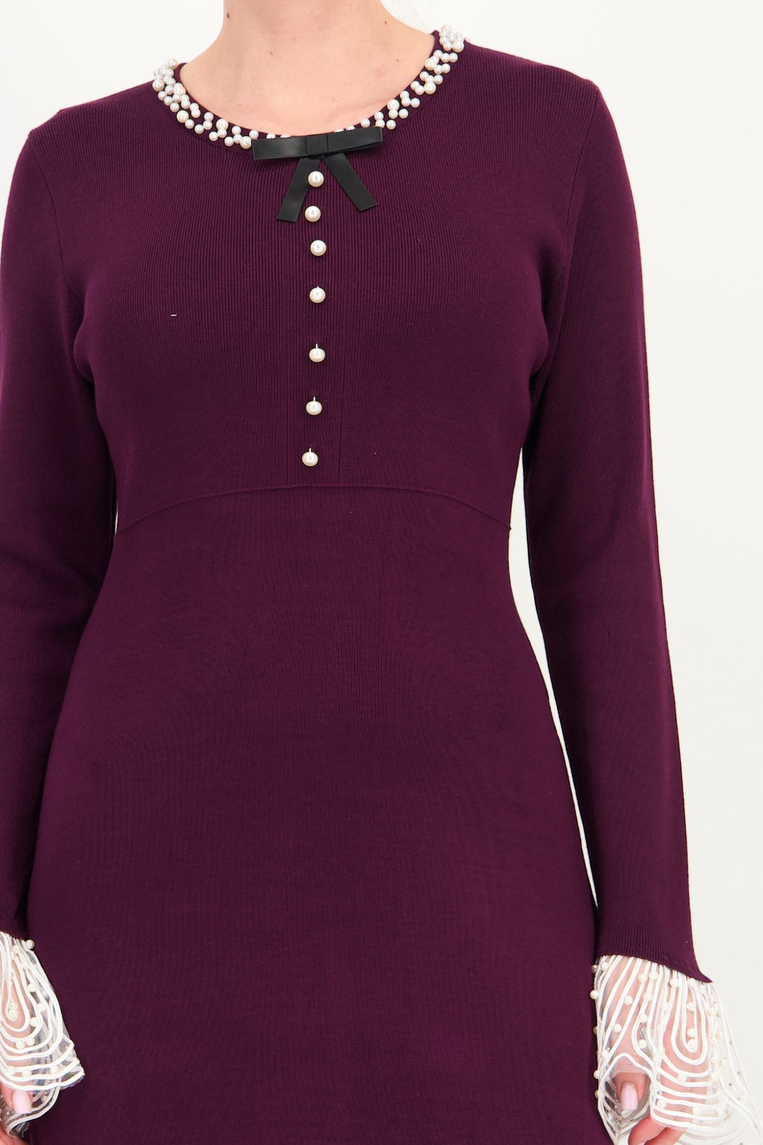 Rochie mov midi, cu croi în A, din tricot fin 3 - StarShinerS.ro