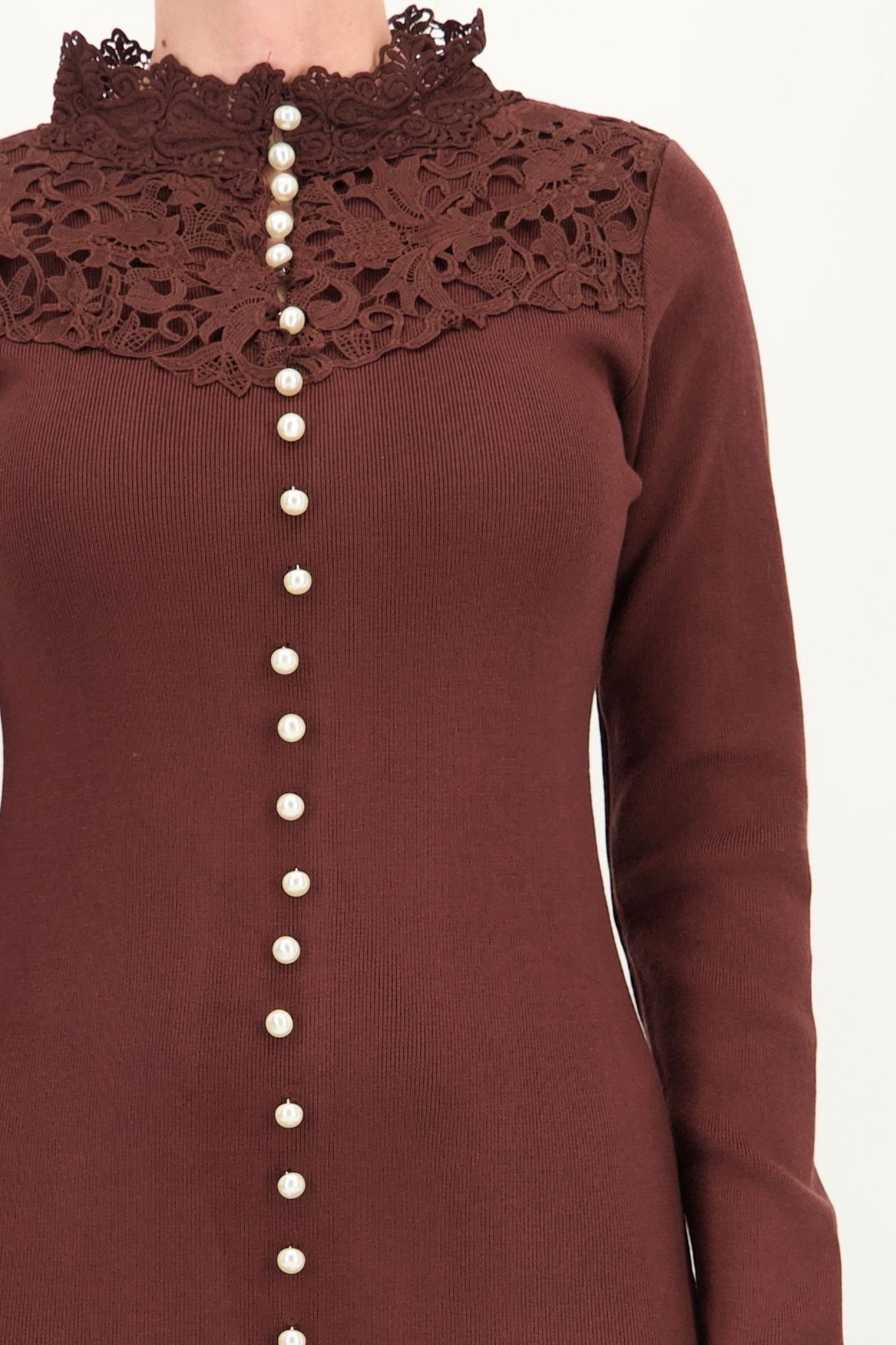 Rochie tip creion maro midi maneca lunga din viscoza 3 - StarShinerS.ro