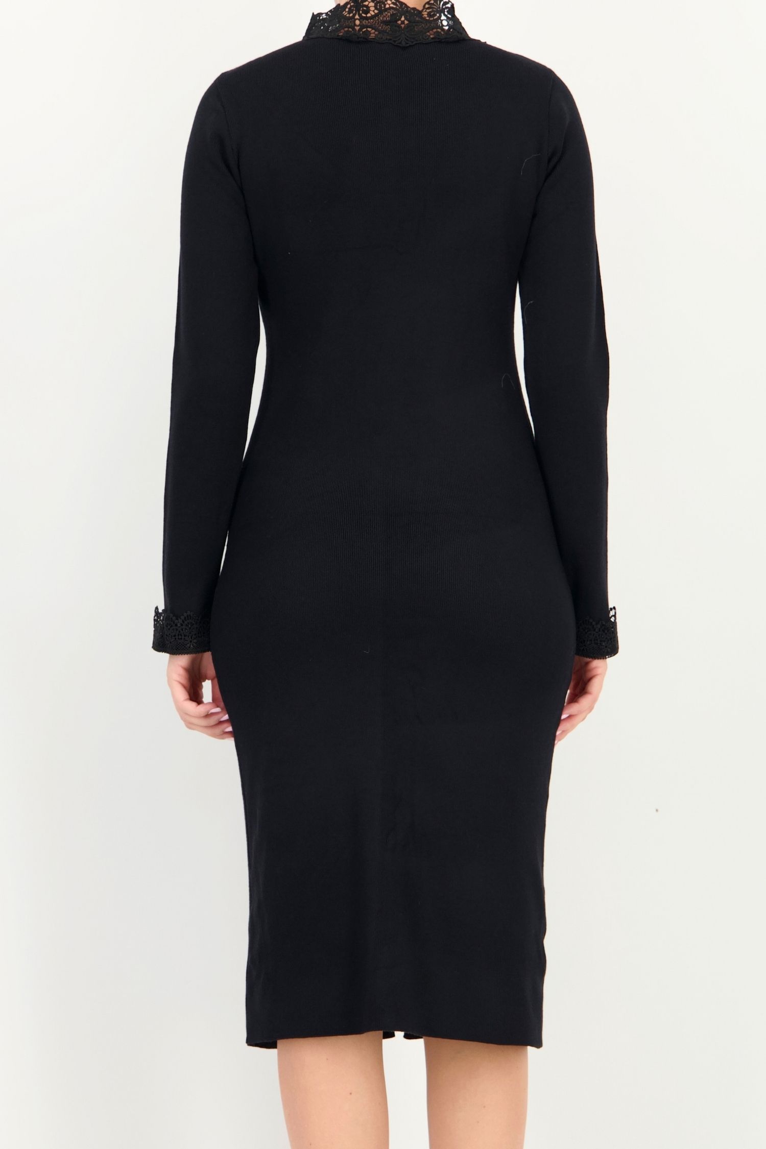 Rochie tip creion neagra midi maneca lunga din viscoza 4 - StarShinerS.ro