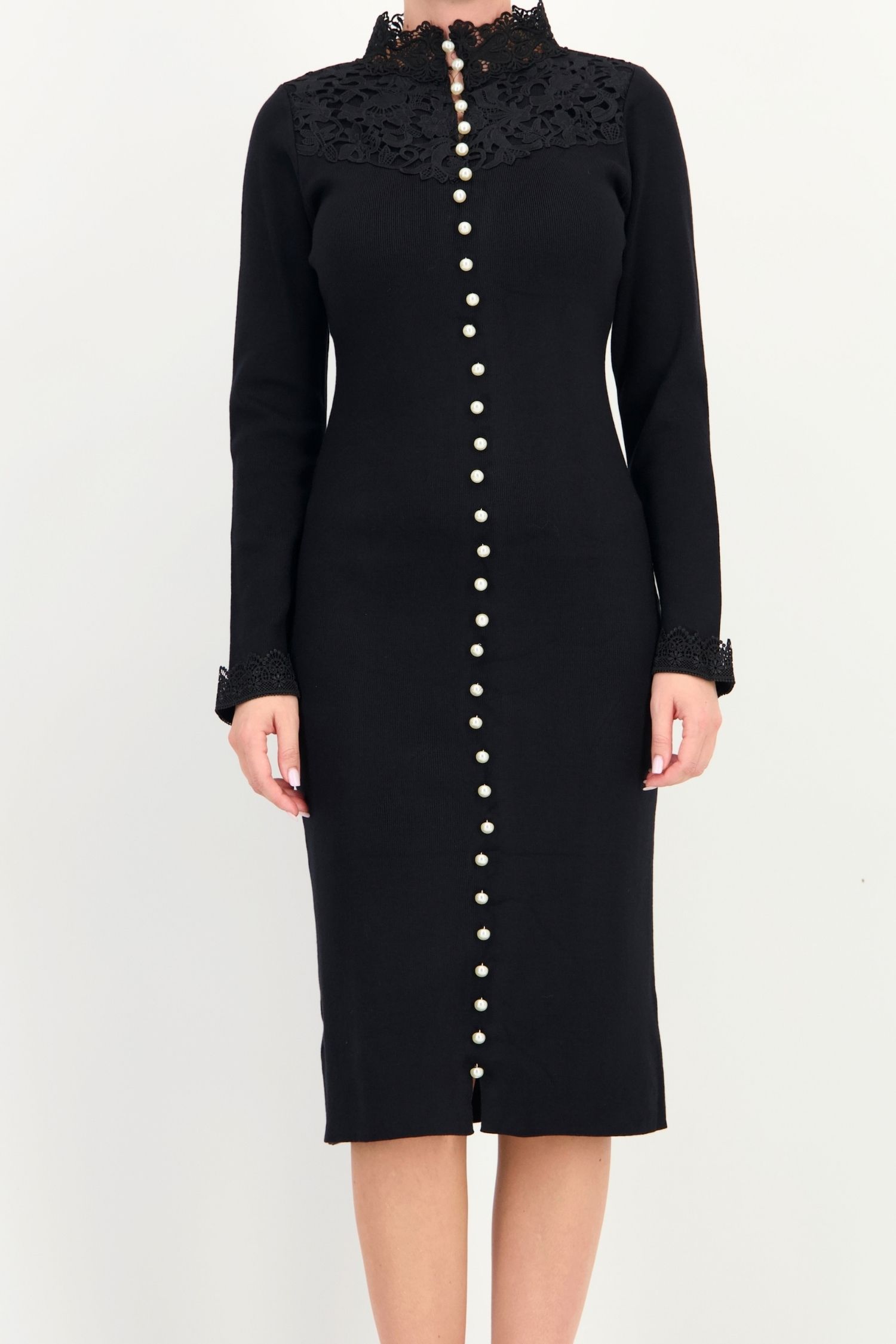 Rochie tip creion neagra midi maneca lunga din viscoza 3 - StarShinerS.ro