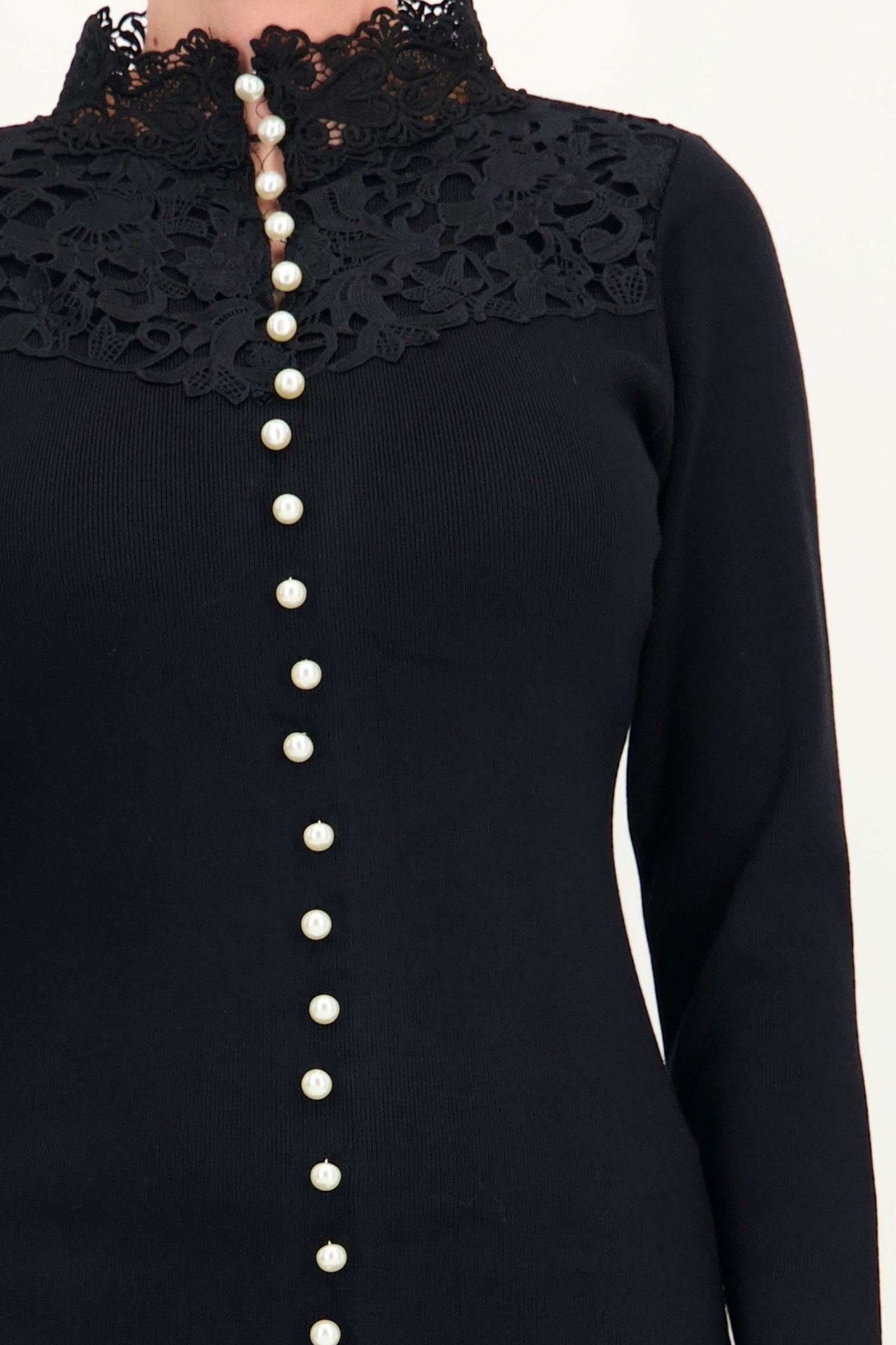 Rochie tip creion neagra midi maneca lunga din viscoza 5 - StarShinerS.ro