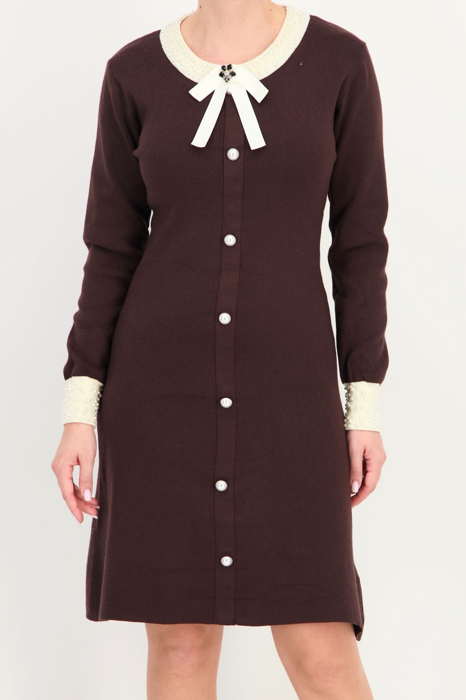 Rochie maro scurtă, cu croi în A, din tricot fin 4 - StarShinerS.ro