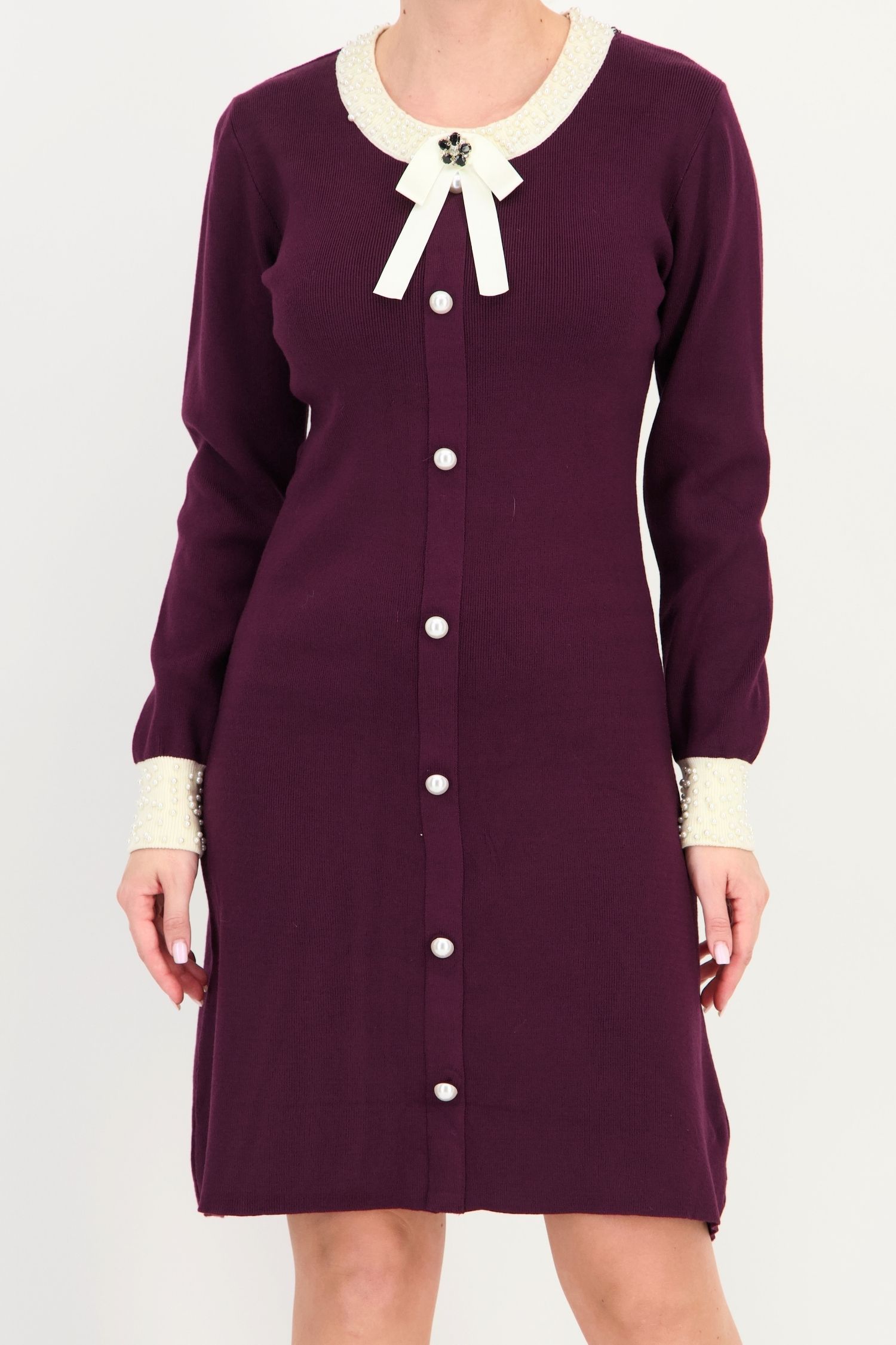 Rochie mov scurtă, cu croi în A, din tricot fin 4 - StarShinerS.ro