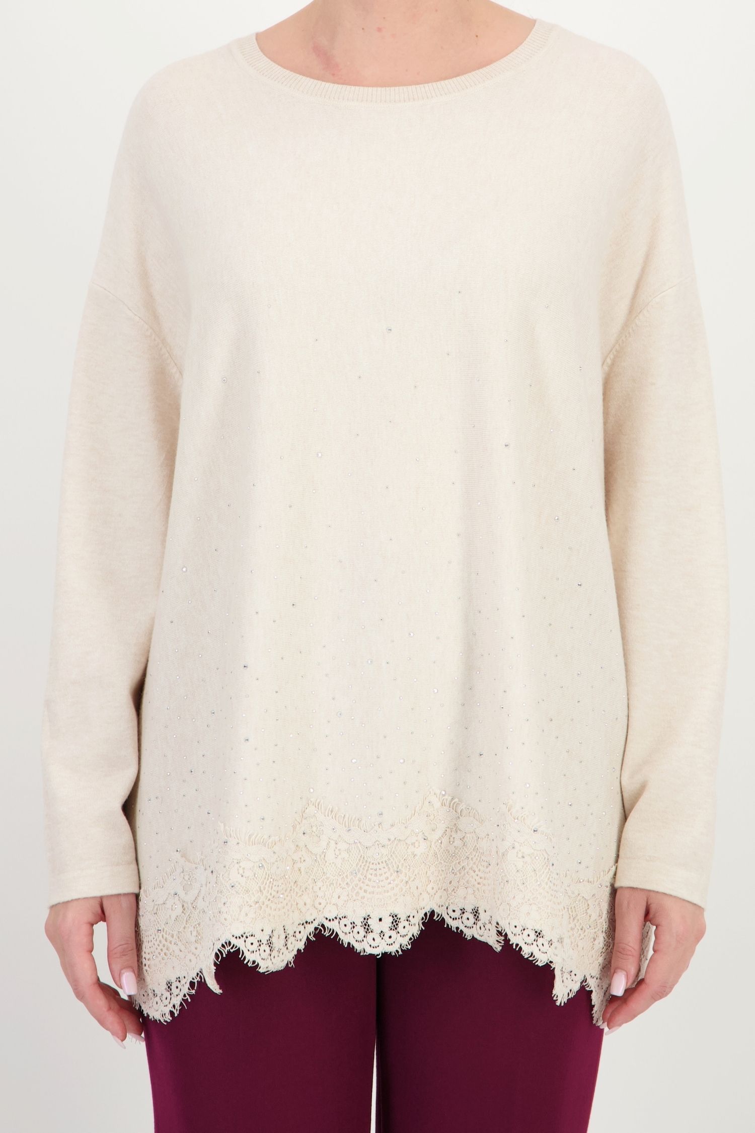Bluză bej largă din tricot cu modal, cu pietre strass 4 - StarShinerS.ro