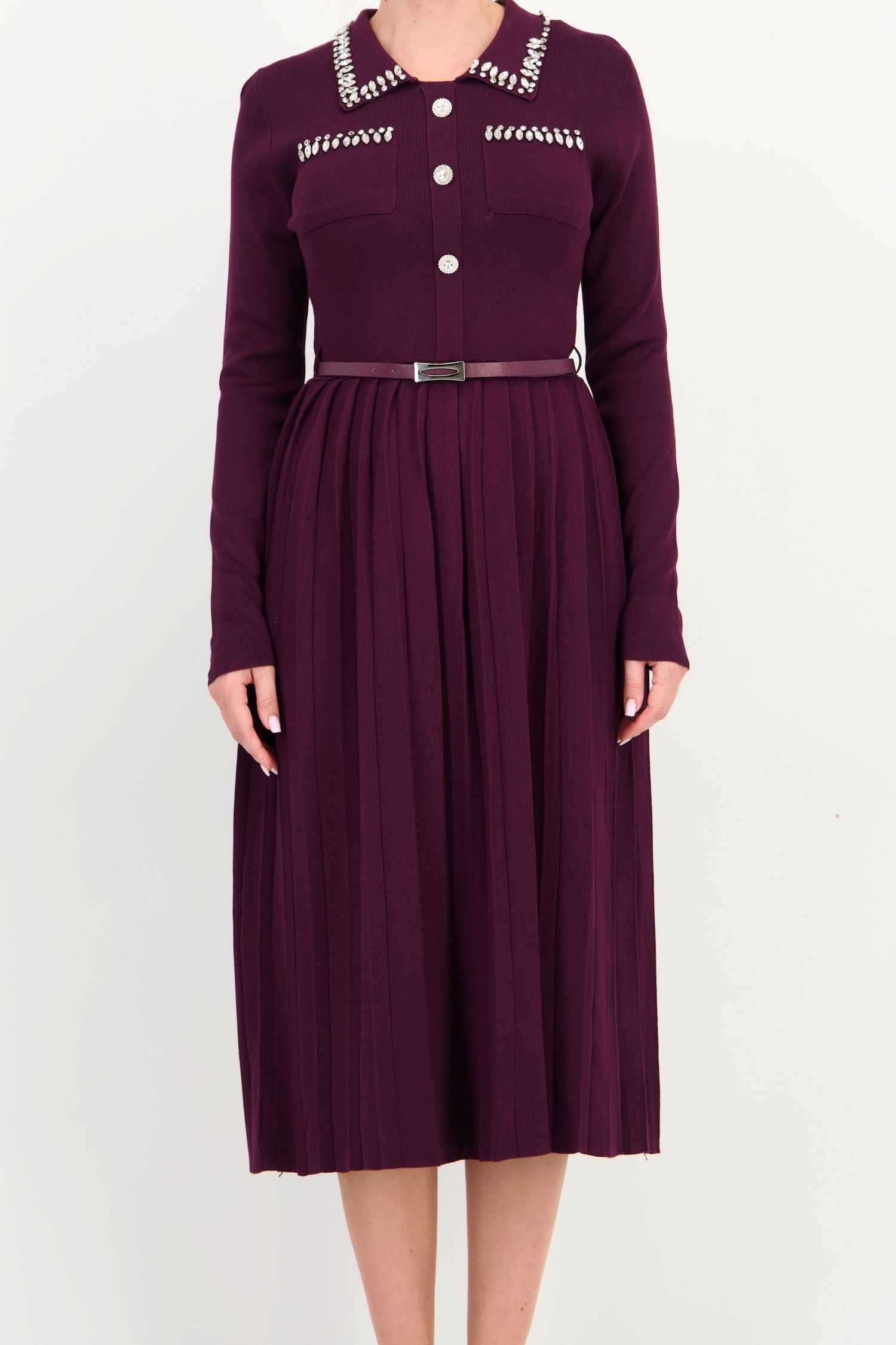 Rochie clos mov midi decolteu rotund din viscoza 4 - StarShinerS.ro