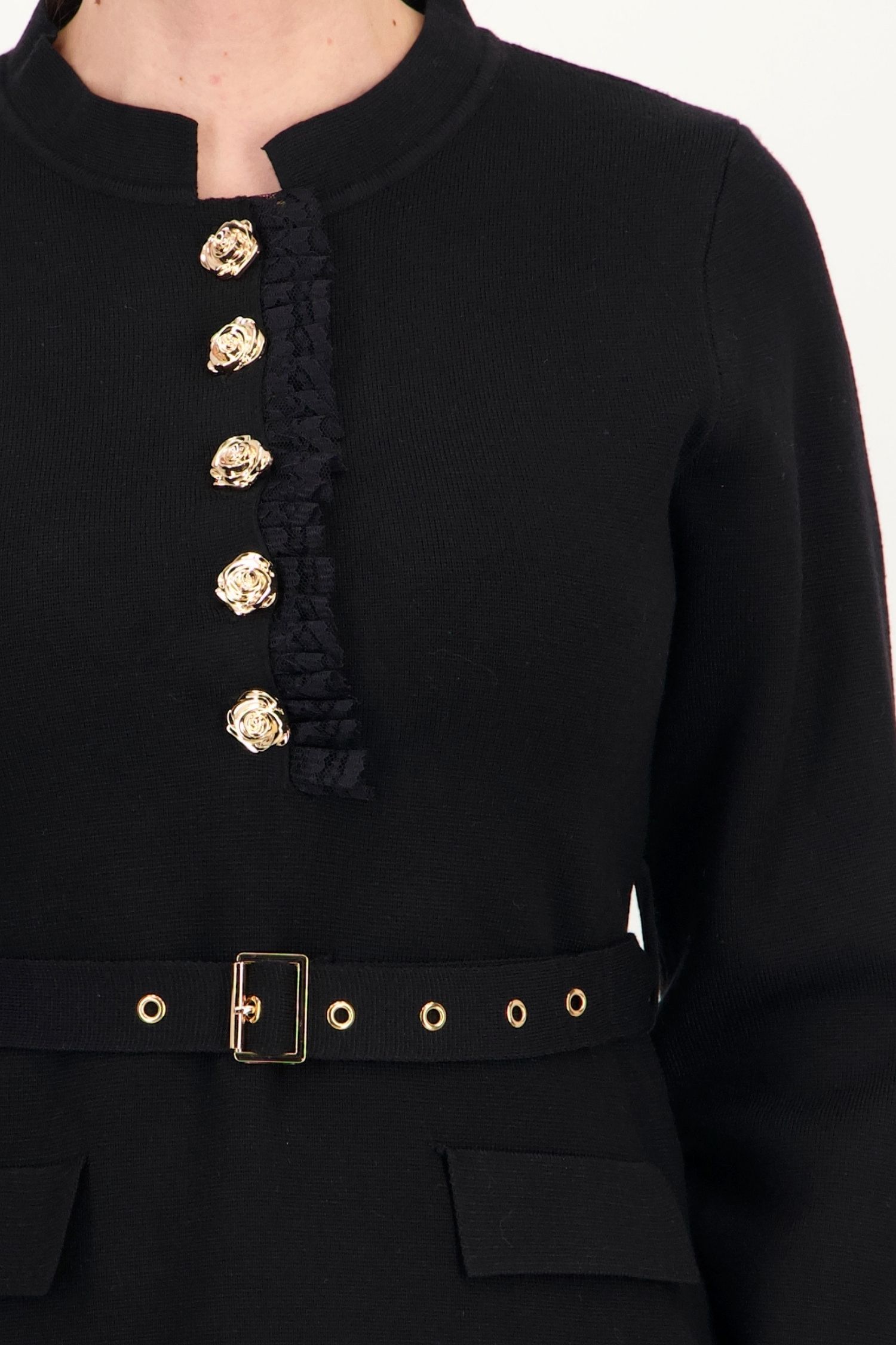 Pulover negru larg din tricot cu viscoză, cu cordon 5 - StarShinerS.ro