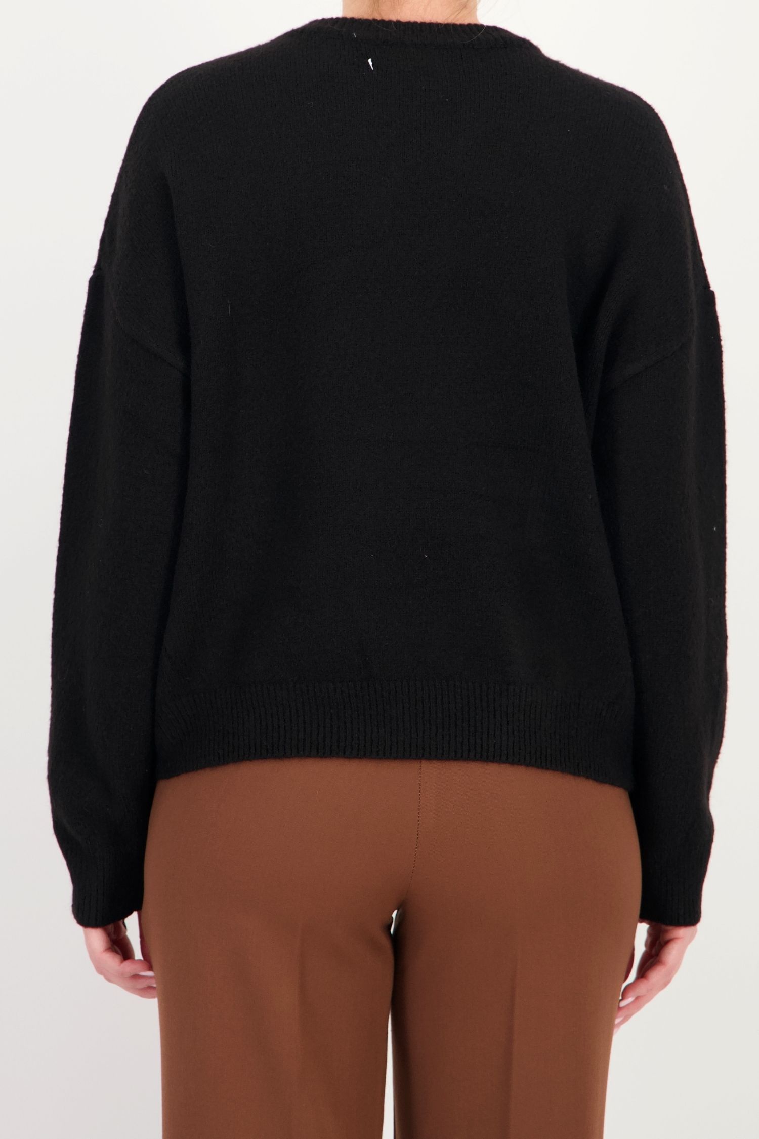 Pulover negru larg din tricot cu lână, cu pietre strass 4 - StarShinerS.ro