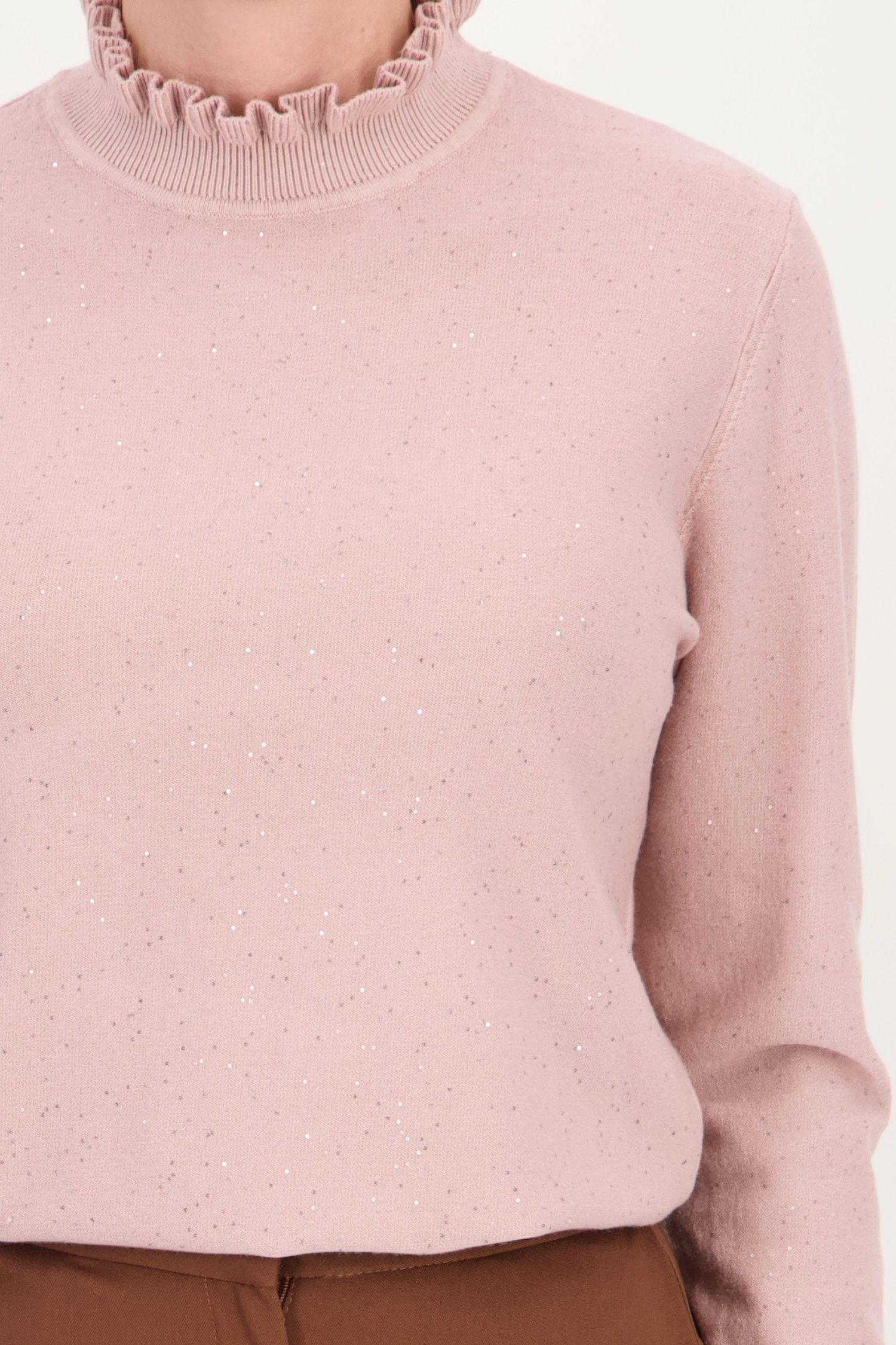 Pulover roz pudră larg din tricot fin 3 - StarShinerS.ro