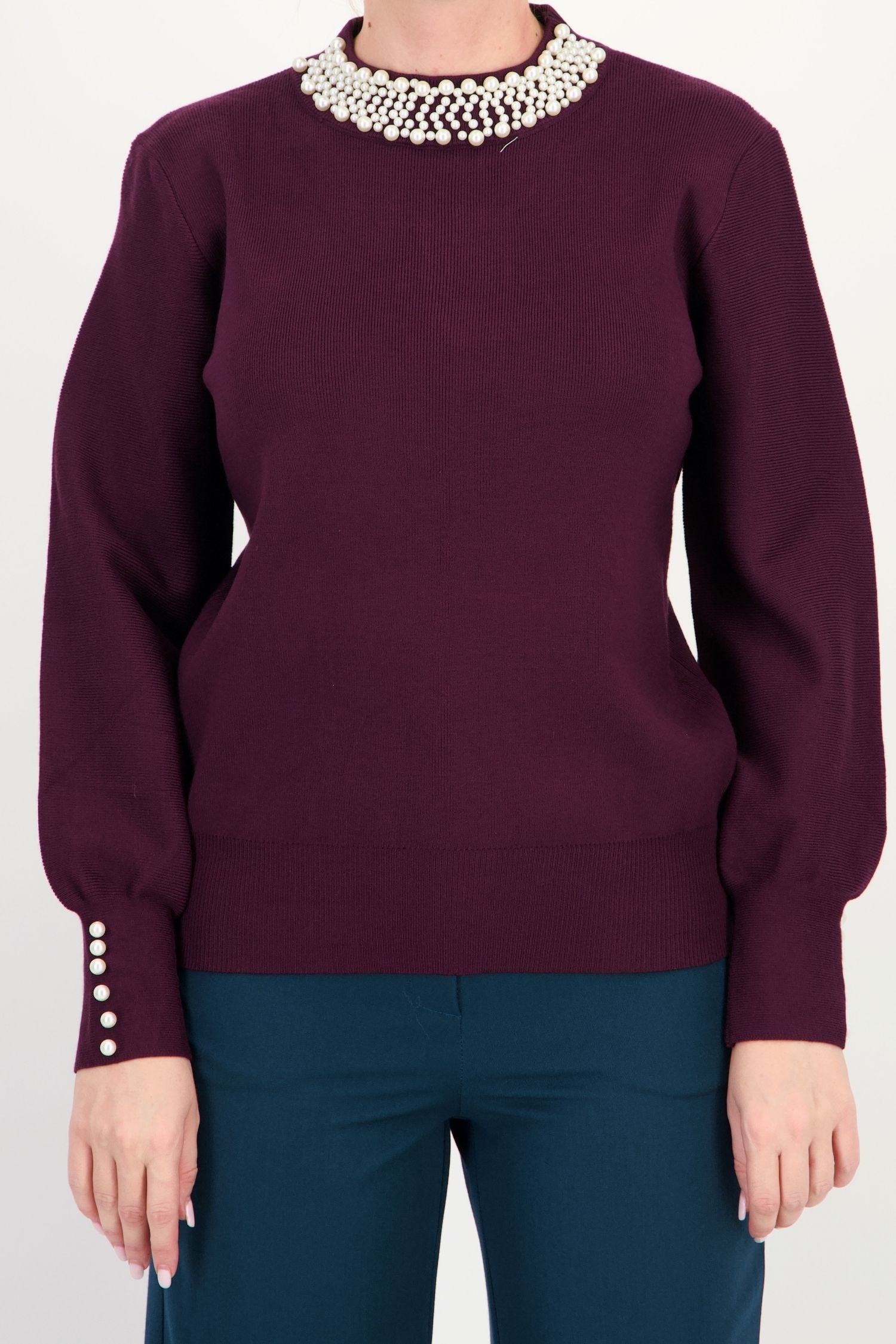 Pulover mov larg din tricot de viscoză, cu perle 3 - StarShinerS.ro