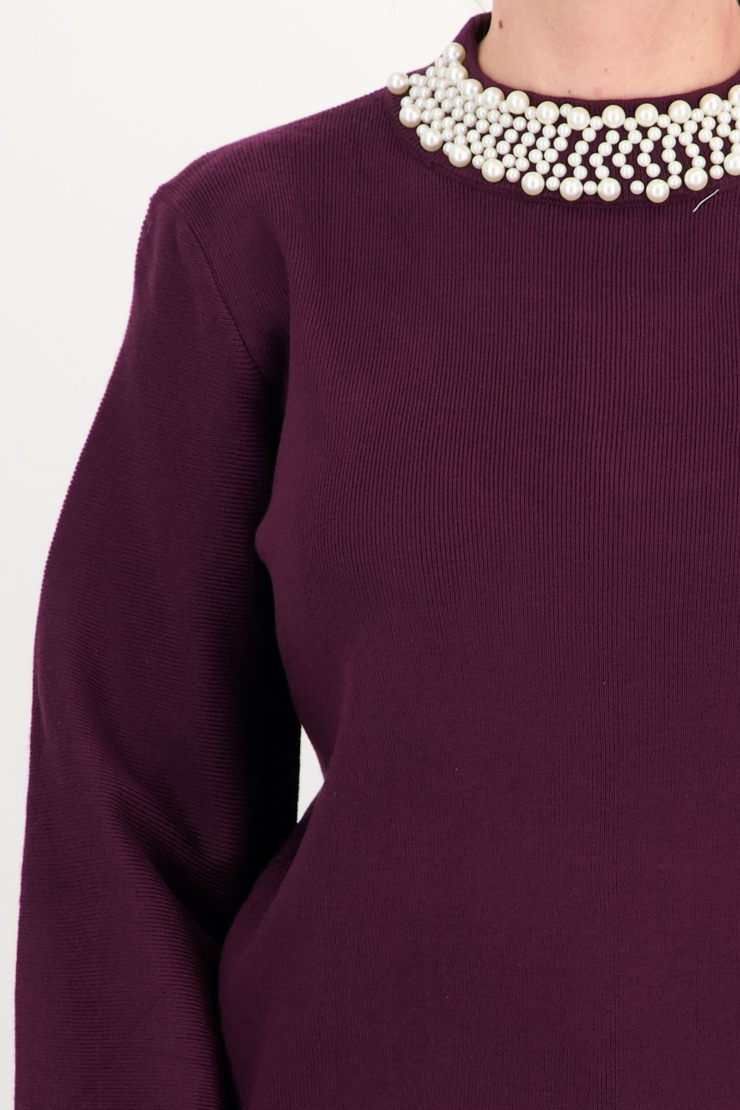 Pulover mov larg din tricot de viscoză, cu perle 5 - StarShinerS.ro