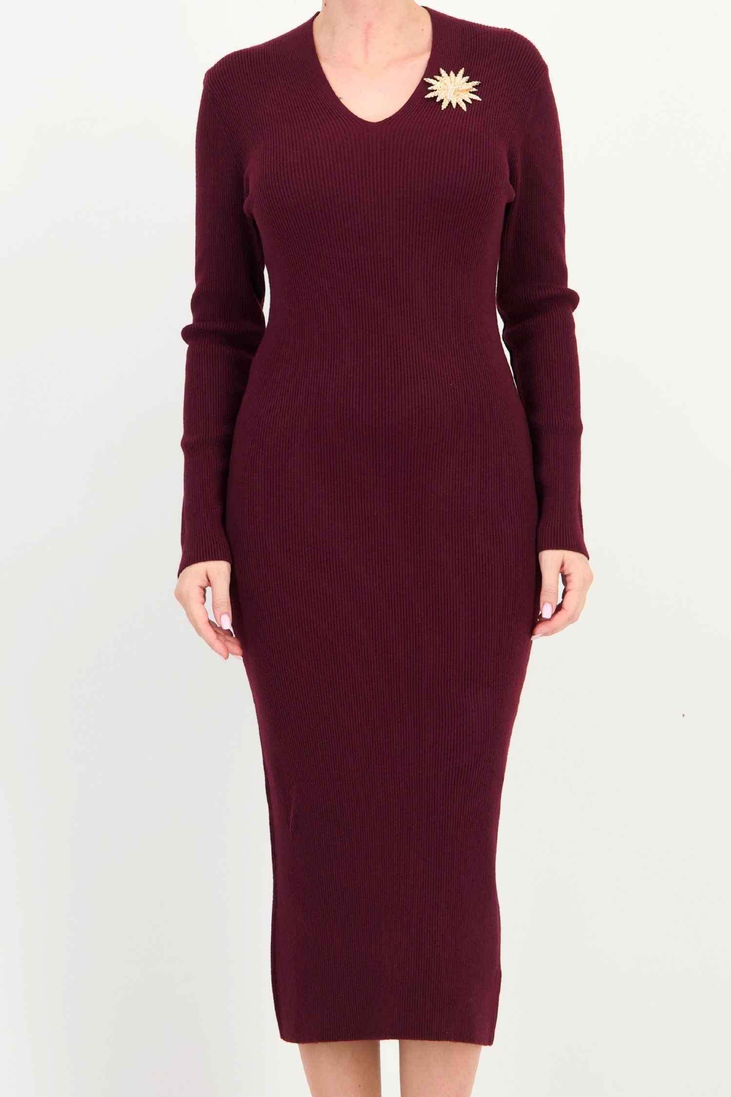 Rochie tip creion visinie midi maneca lunga din tricot 3 - StarShinerS.ro