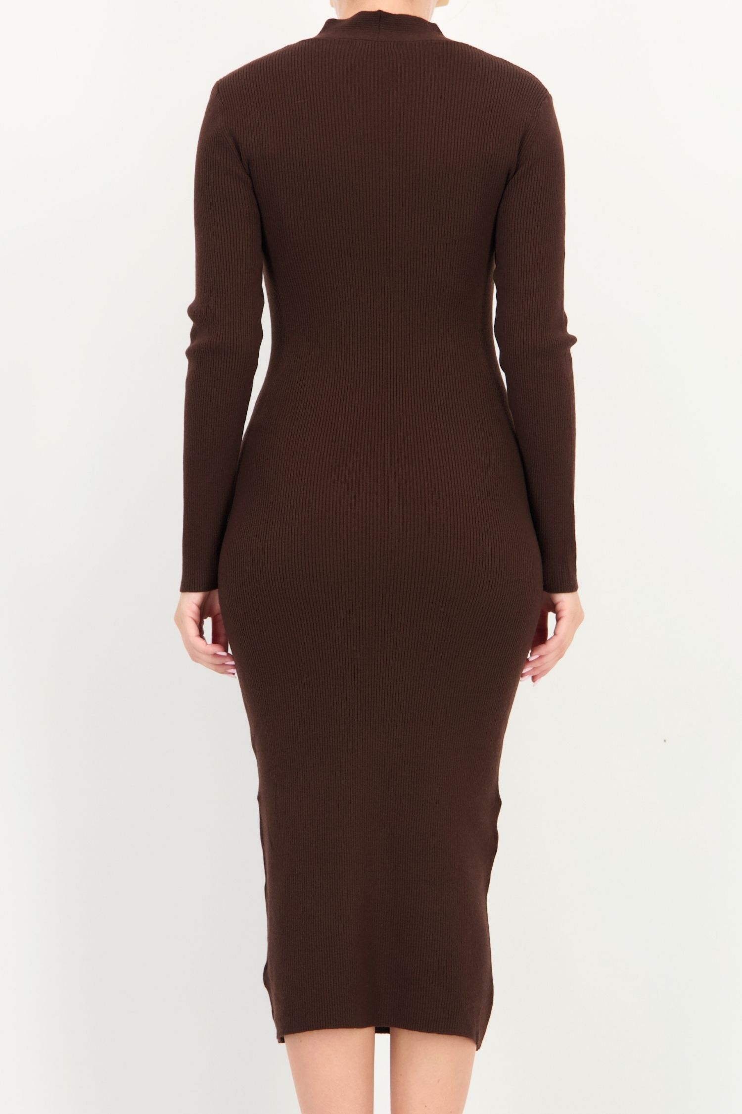 Rochie tip creion maro midi maneca lunga din tricot 4 - StarShinerS.ro