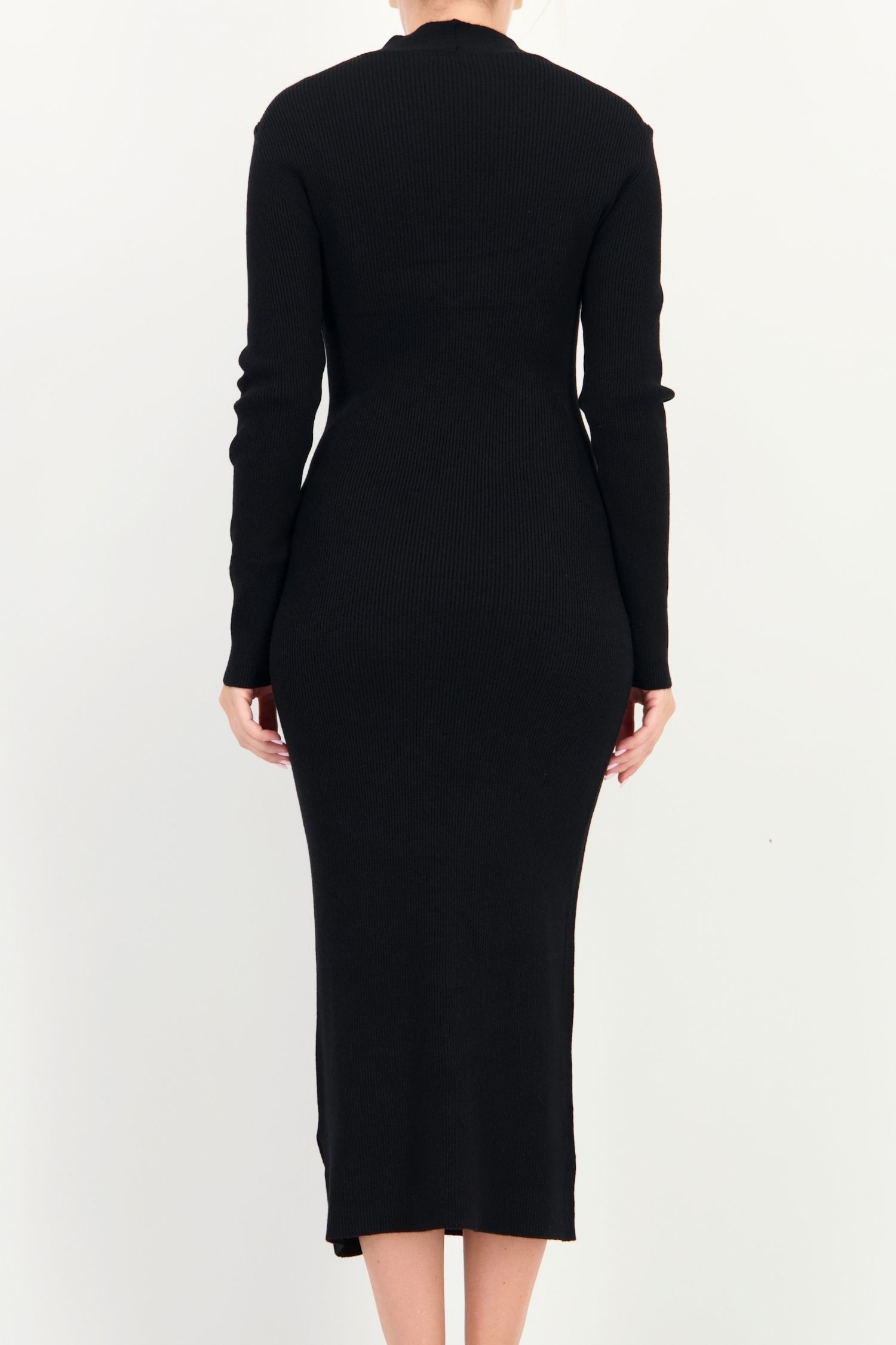 Rochie tip creion neagra midi maneca lunga din tricot 4 - StarShinerS.ro