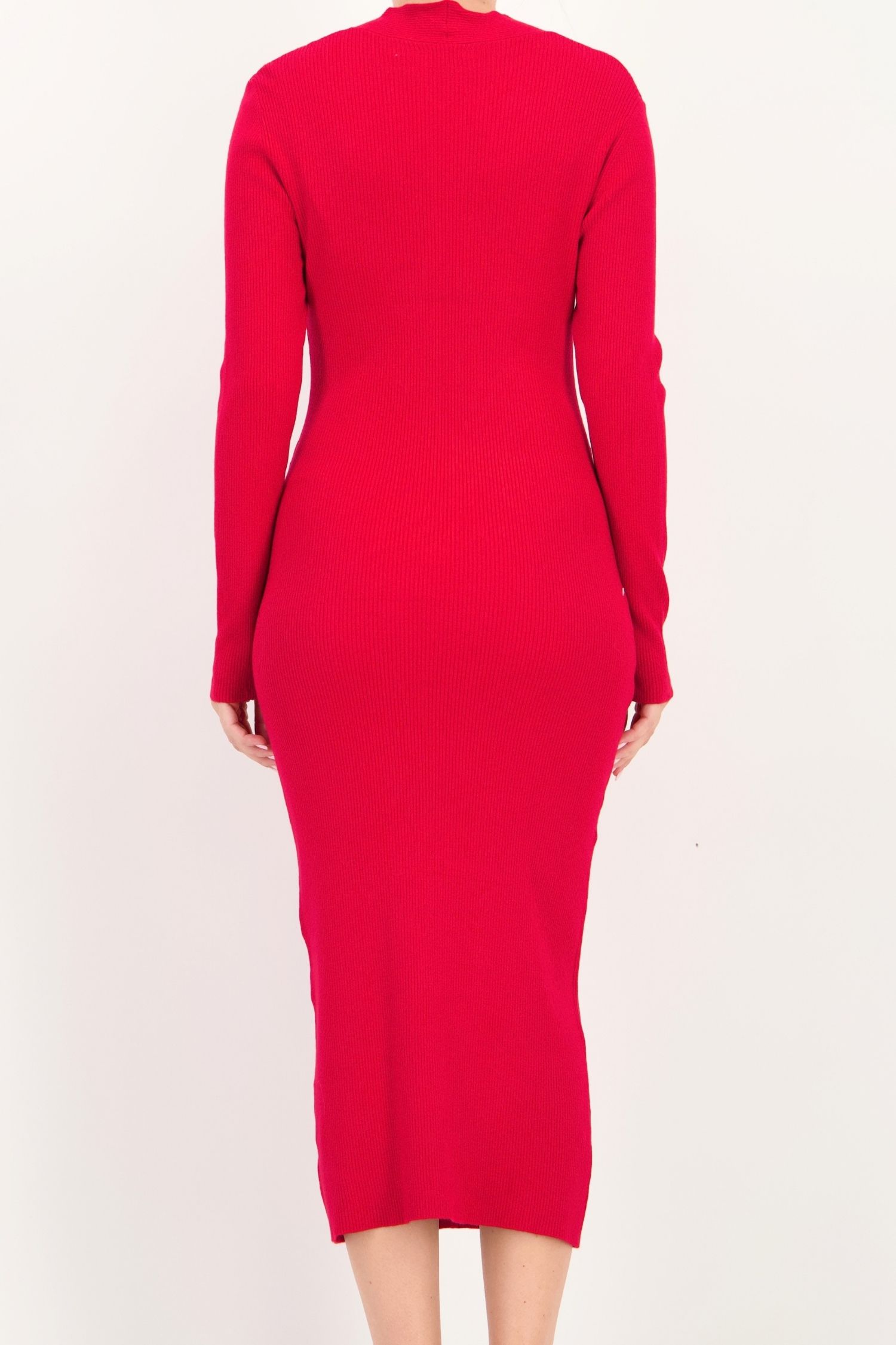 Rochie tip creion rosie midi maneca lunga din tricot 4 - StarShinerS.ro