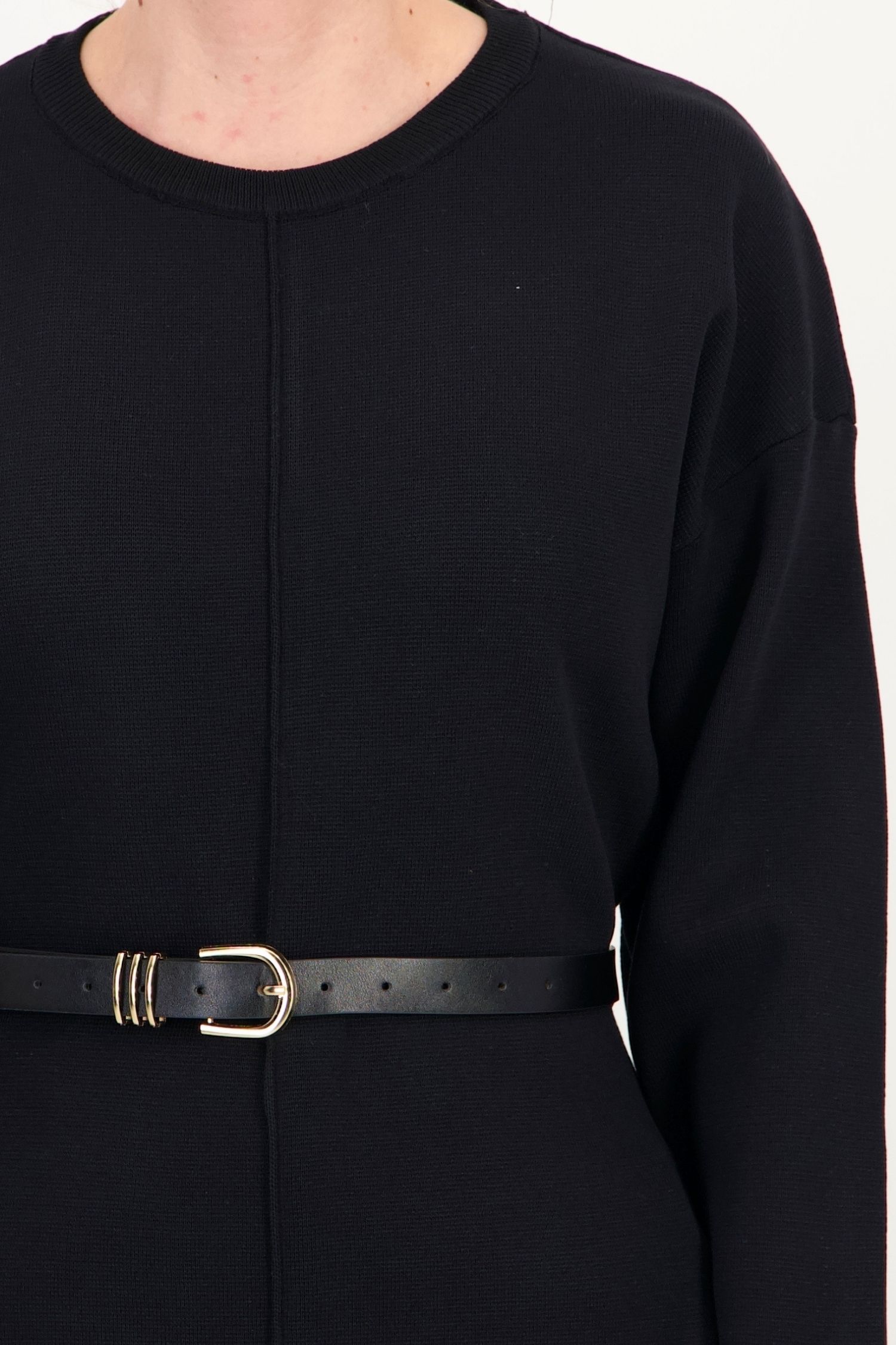 Pulover negru larg din tricot de viscoză, cu curea 4 - StarShinerS.ro