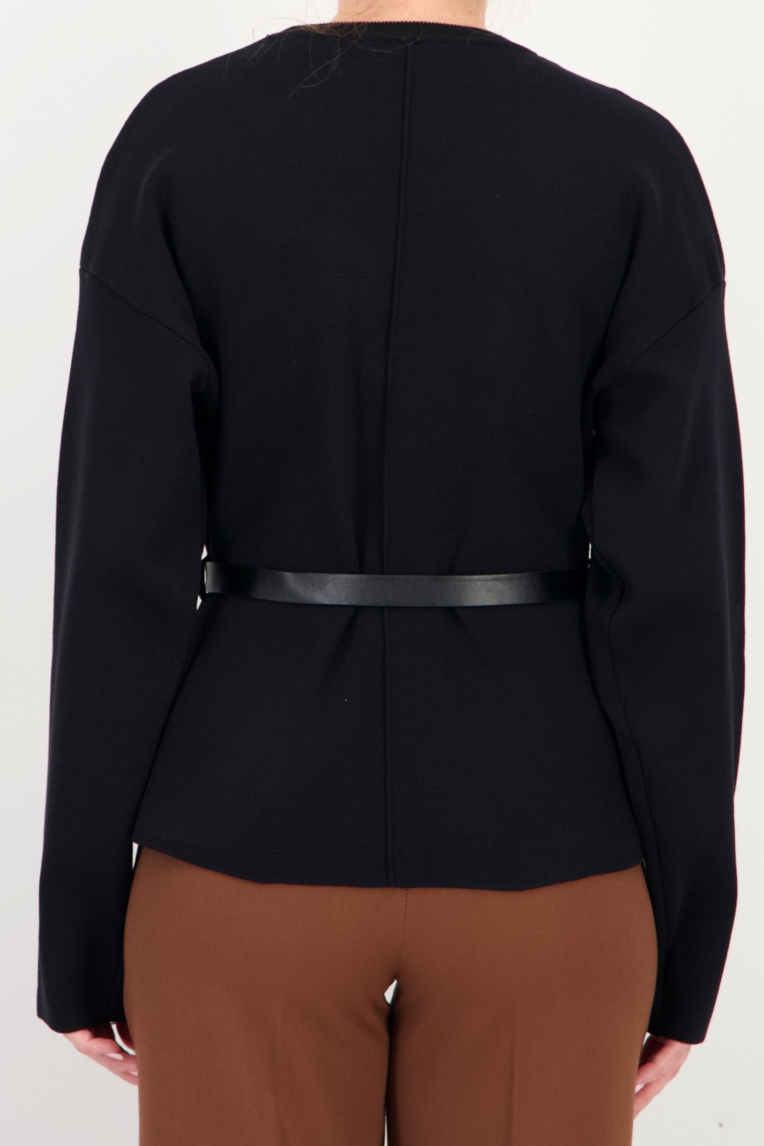 Pulover negru larg din tricot de viscoză, cu curea 5 - StarShinerS.ro