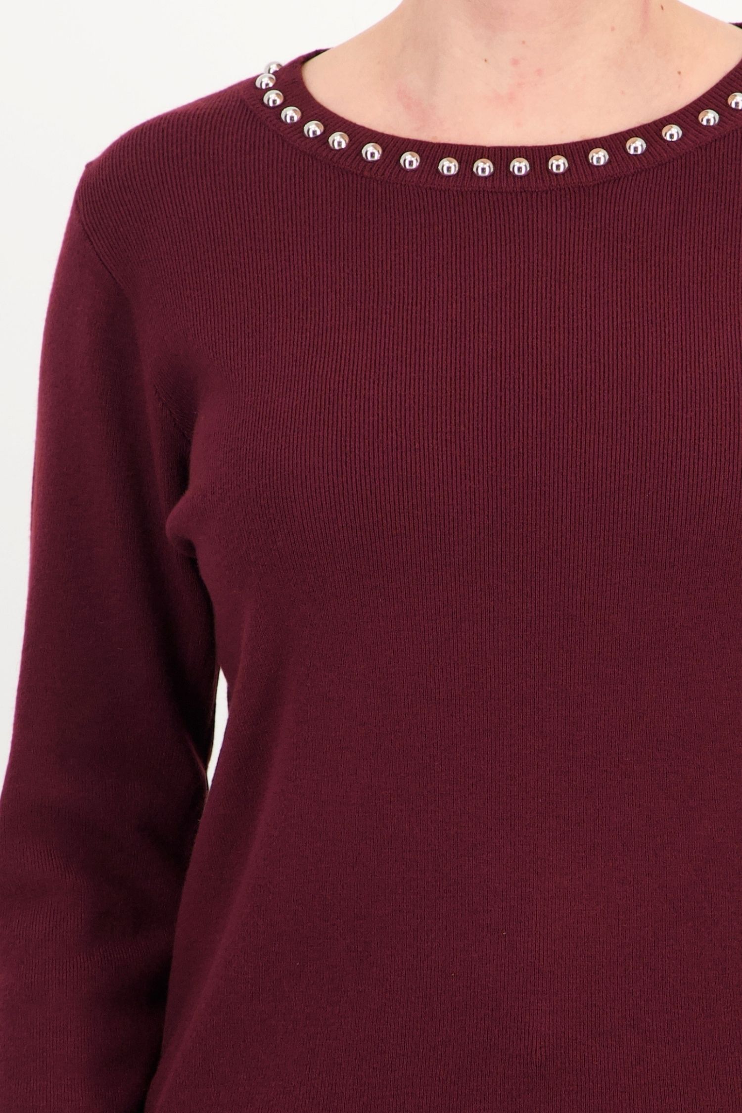 Pulover vișiniu larg din tricot cu modal, cu volănașe 4 - StarShinerS.ro