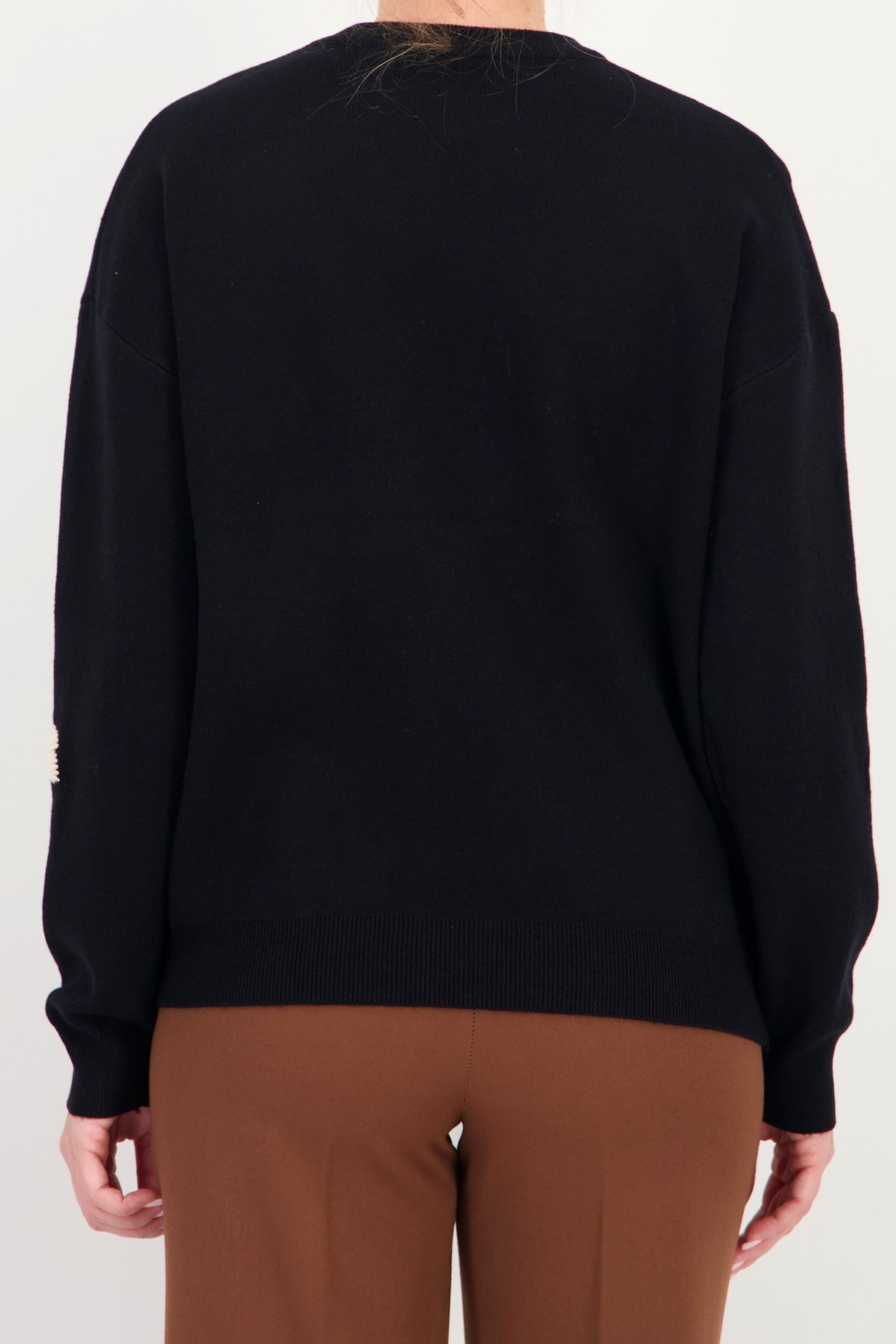 Pulover negru larg din tricot cu viscoză, cu model floral 4 - StarShinerS.ro