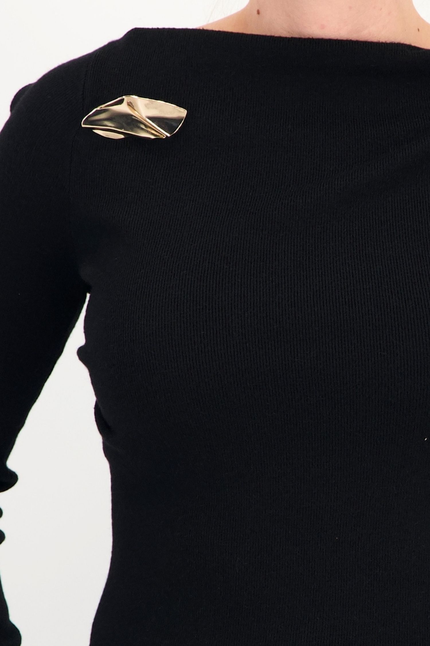 Pulover mulat negru decolteu cazut din tricot 3 - StarShinerS.ro