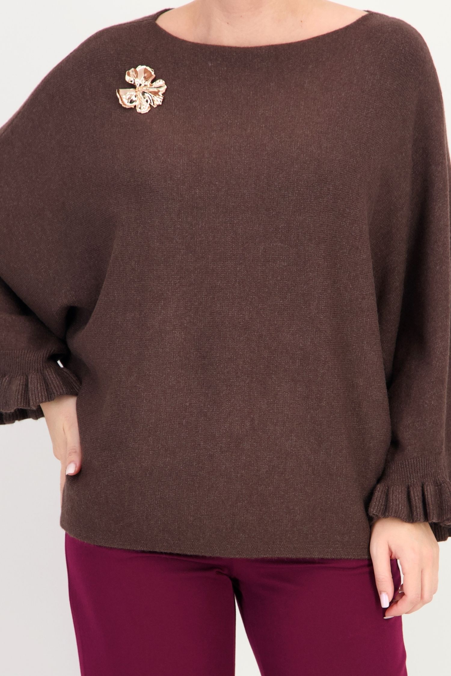 Bluză maro largă din tricot fin 4 - StarShinerS.ro