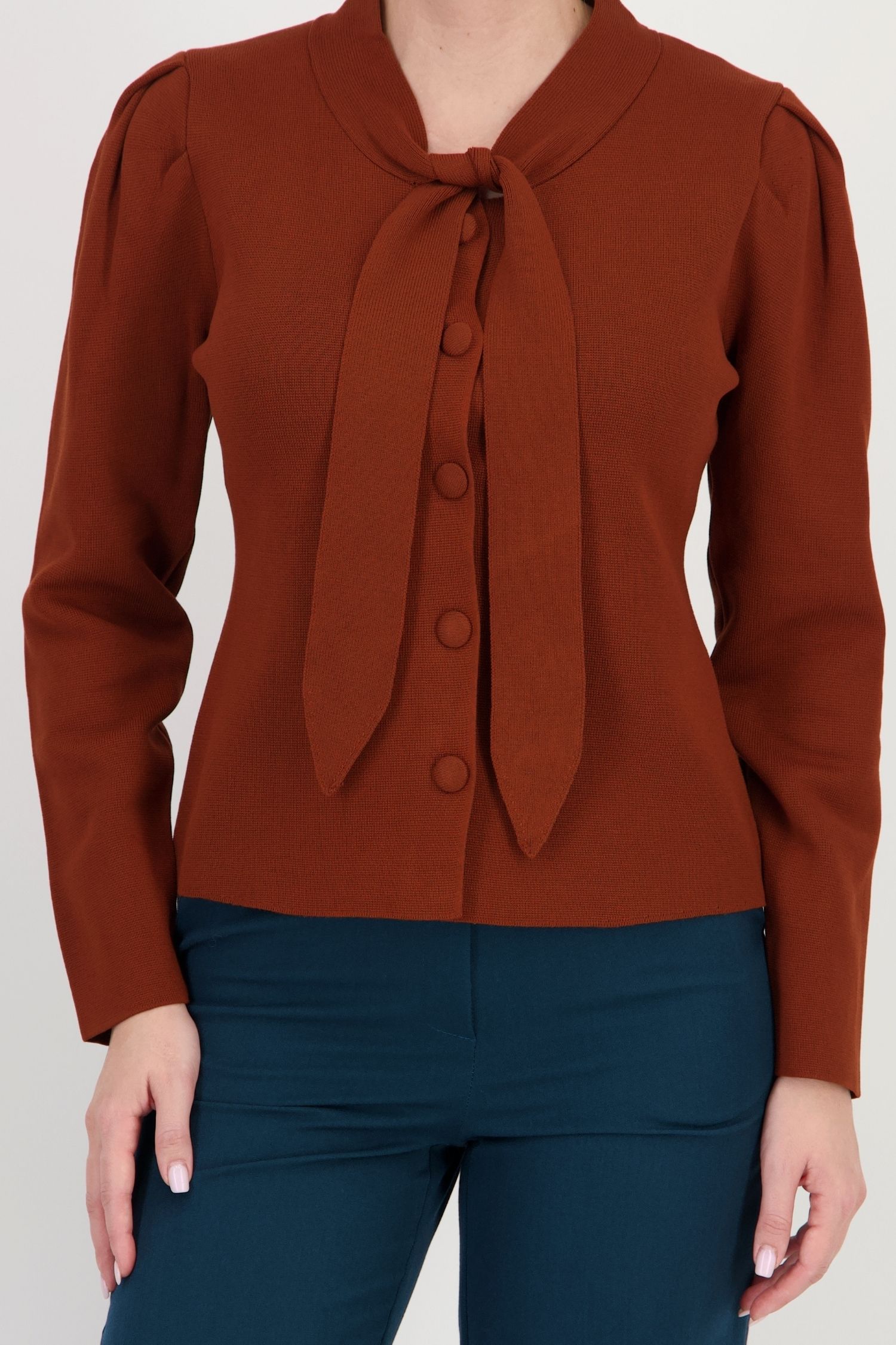 Cardigan cărămiziu larg din tricot fin, cu guler tip eșarfă 4 - StarShinerS.ro