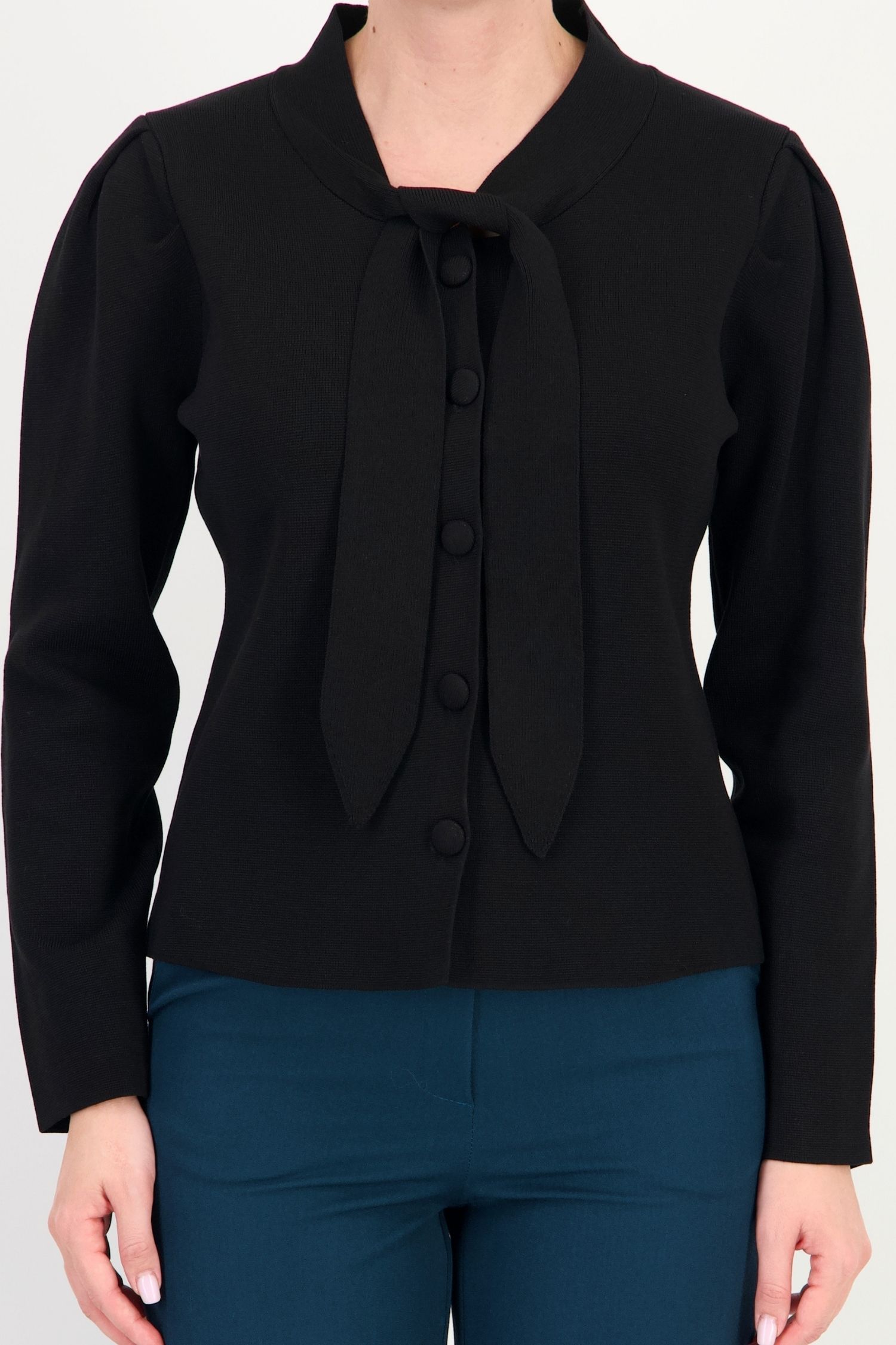 Cardigan negru larg din tricot fin, cu guler tip eșarfă 4 - StarShinerS.ro