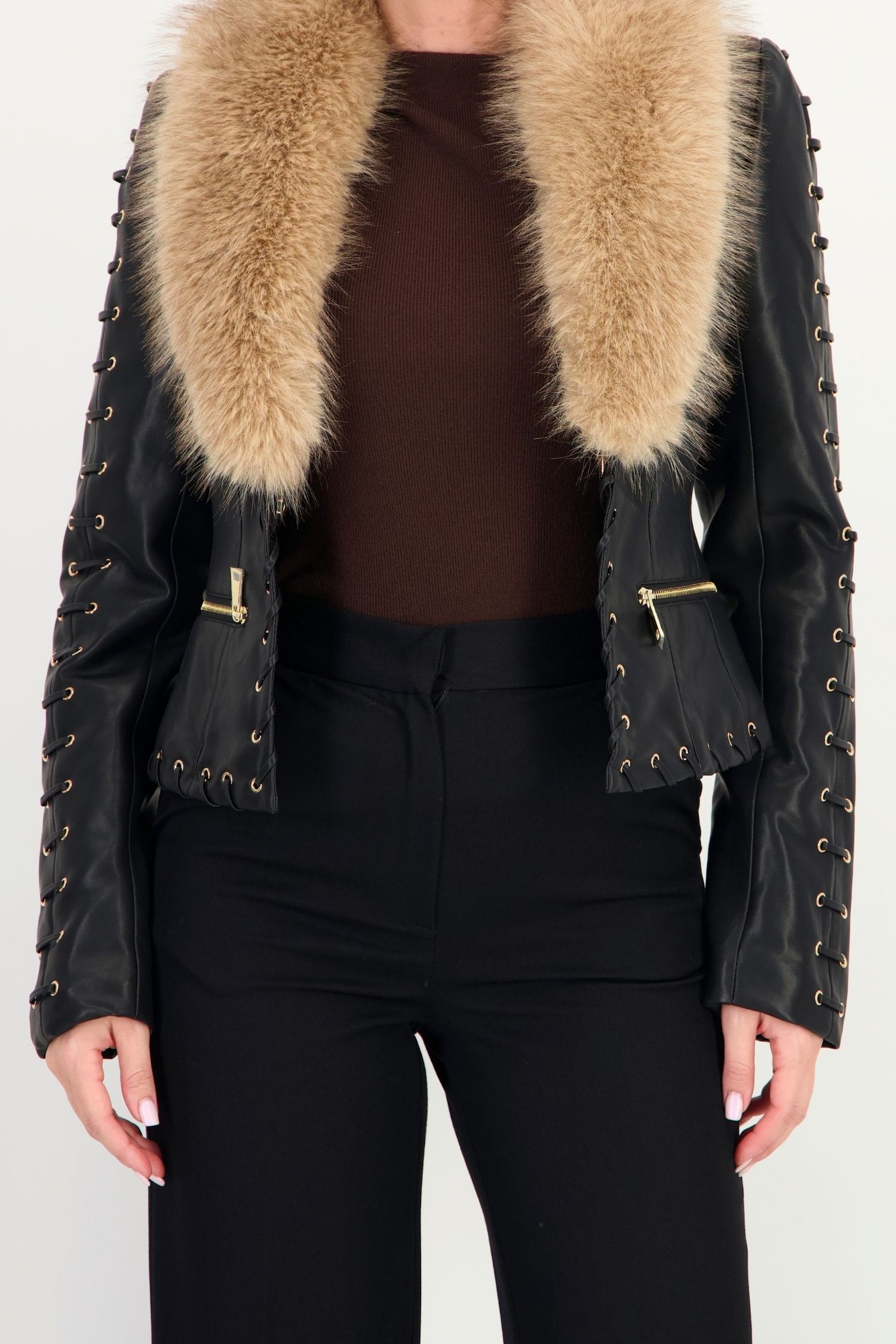 Geaca cambrata neagra scurta din piele ecologica 6 - StarShinerS.ro